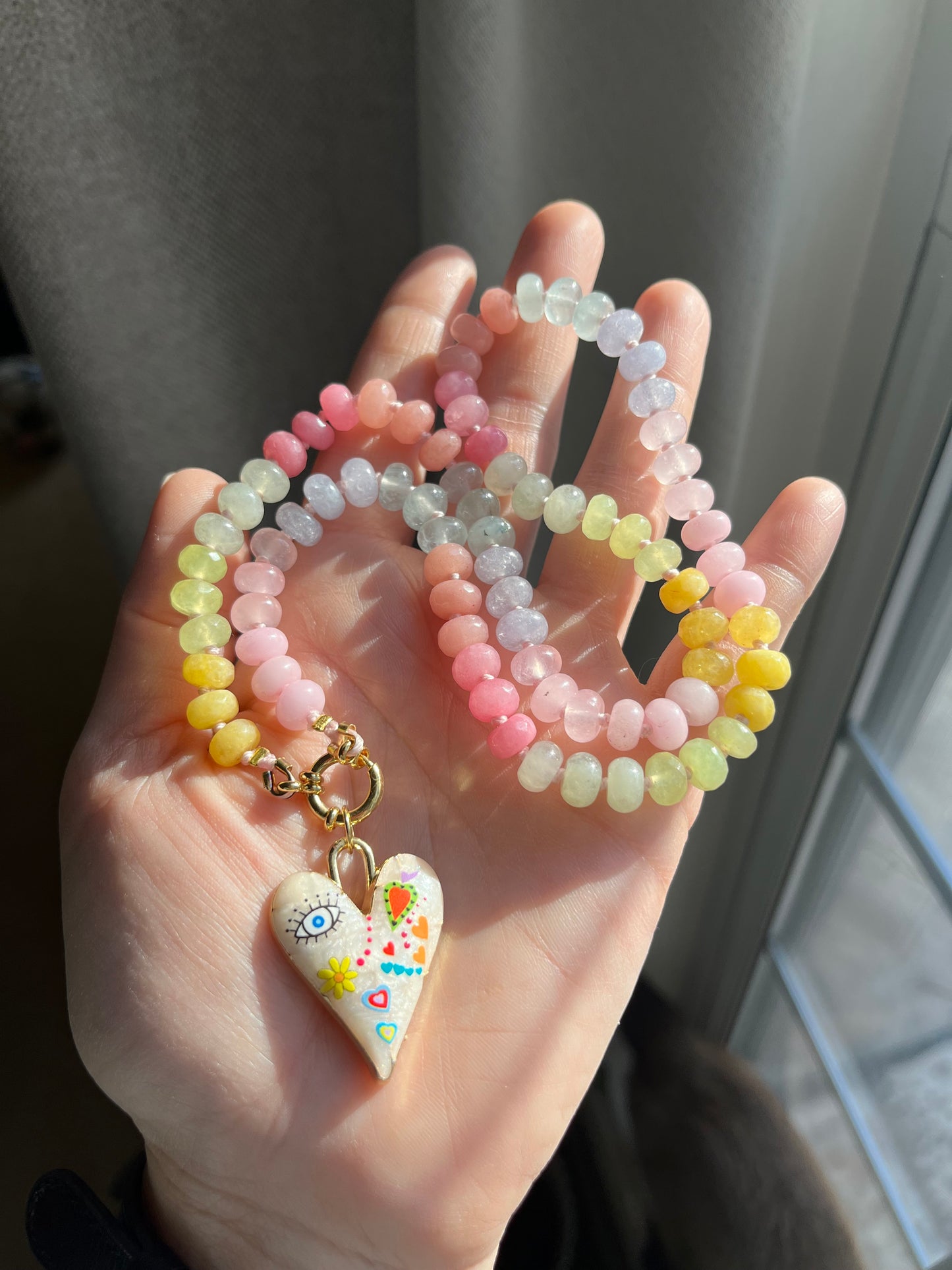 Pastel Princess, Pastel Rainbow Jade Bead Choker, Gold Filled Clasp