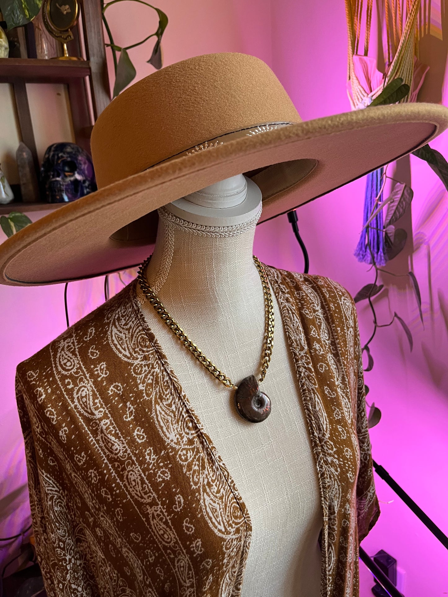 Opalized Ammonite fossil Statement necklace