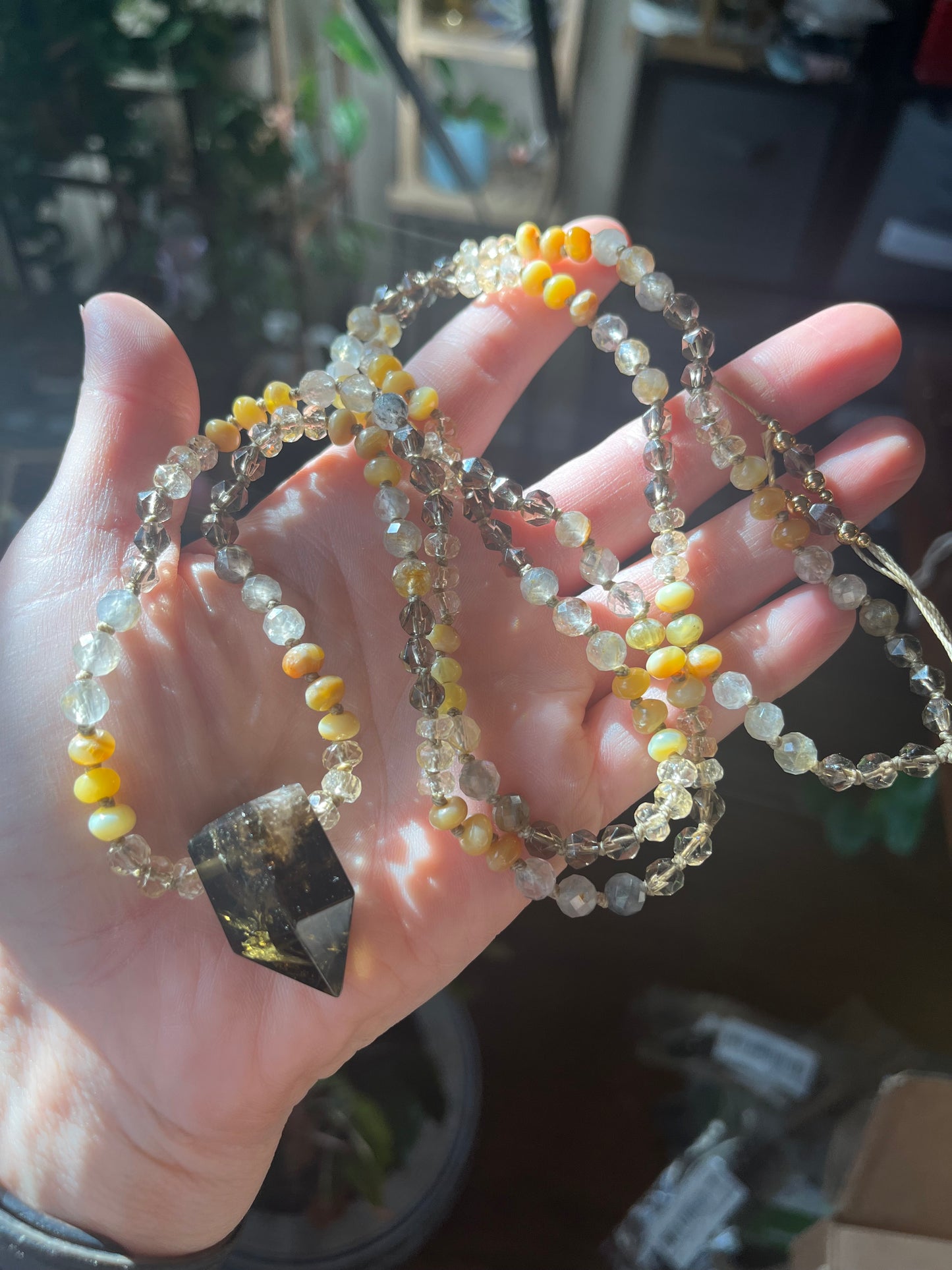 Glowing Goddess Mala — Yellow Opal, Citrine & Smokey Quartz