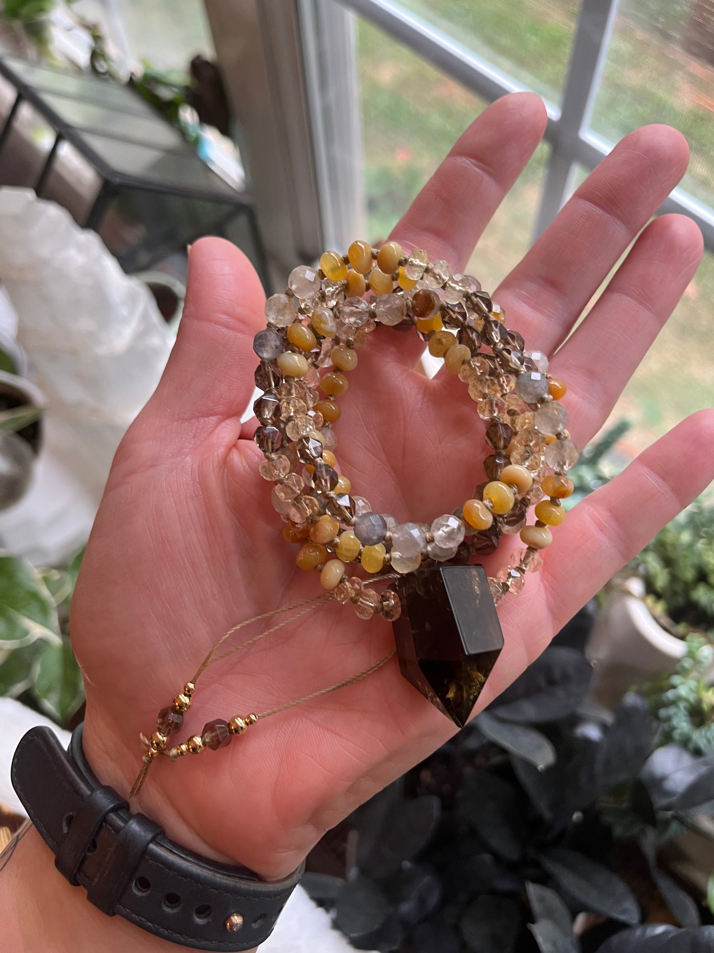 Glowing Goddess Mala — Yellow Opal, Citrine & Smokey Quartz