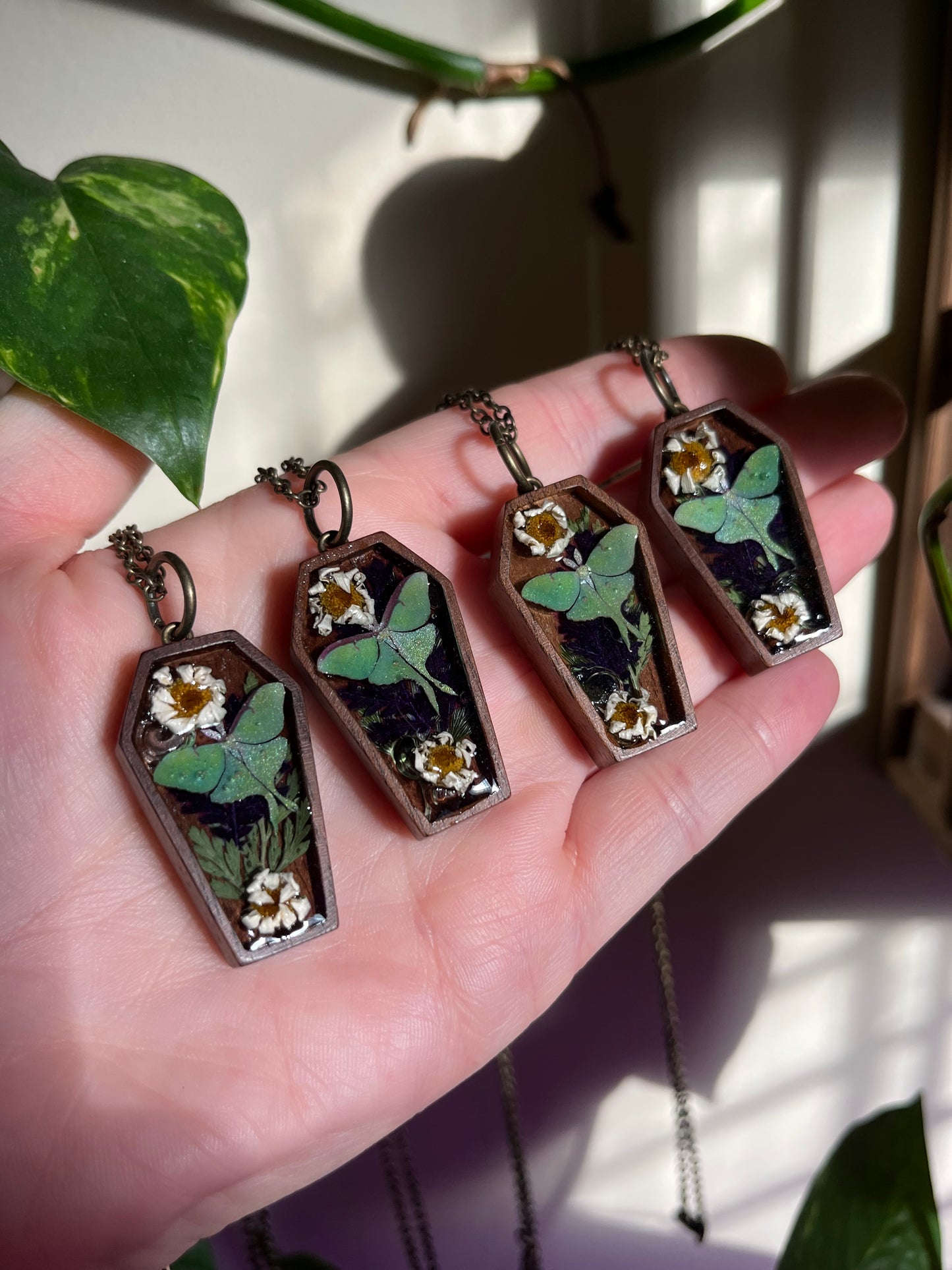 Luna Moth coffin necklace