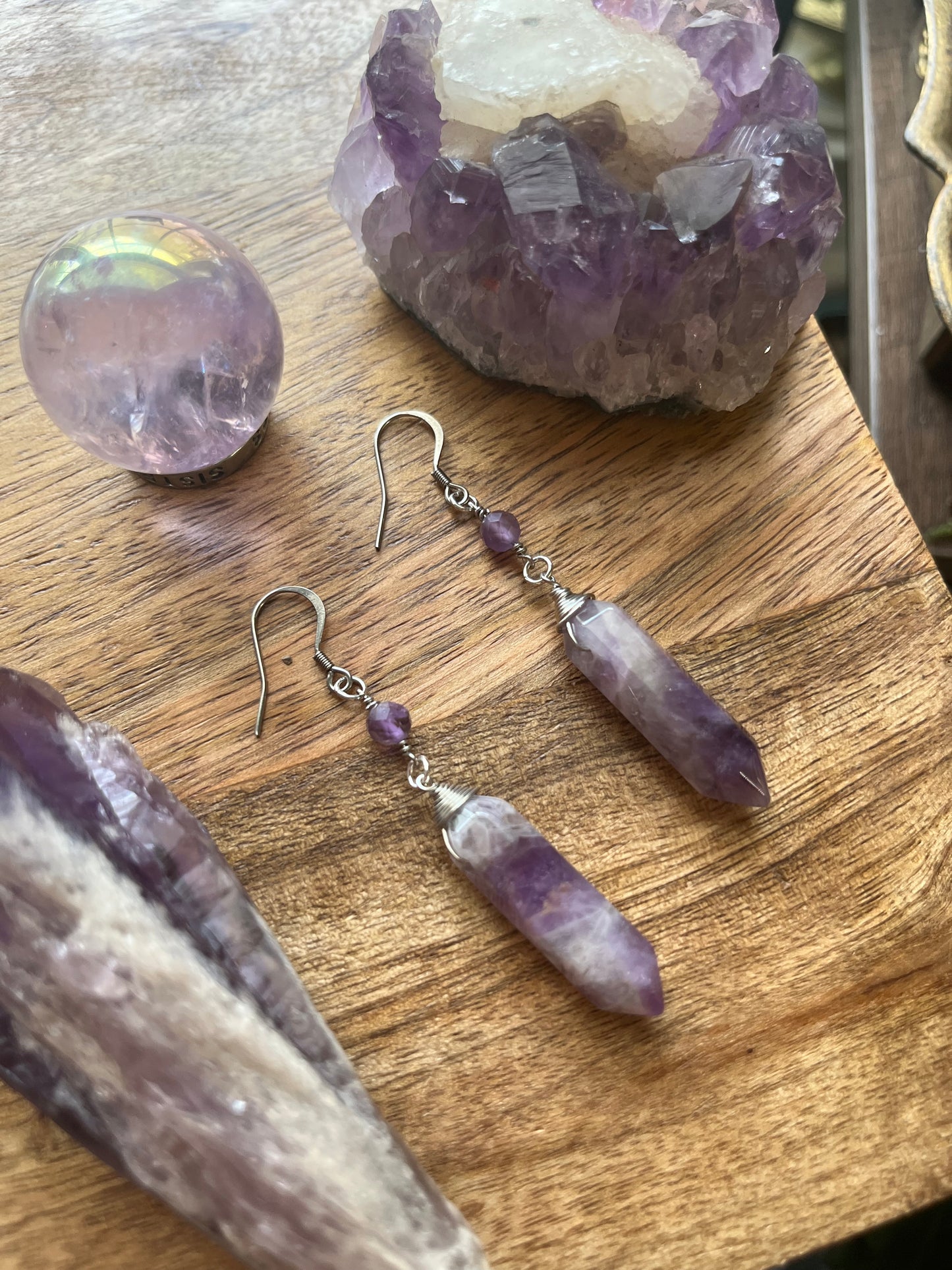 Amethyst Point Dangle Earrings | Silver Crystal Boho Jewelry, February Birthstone