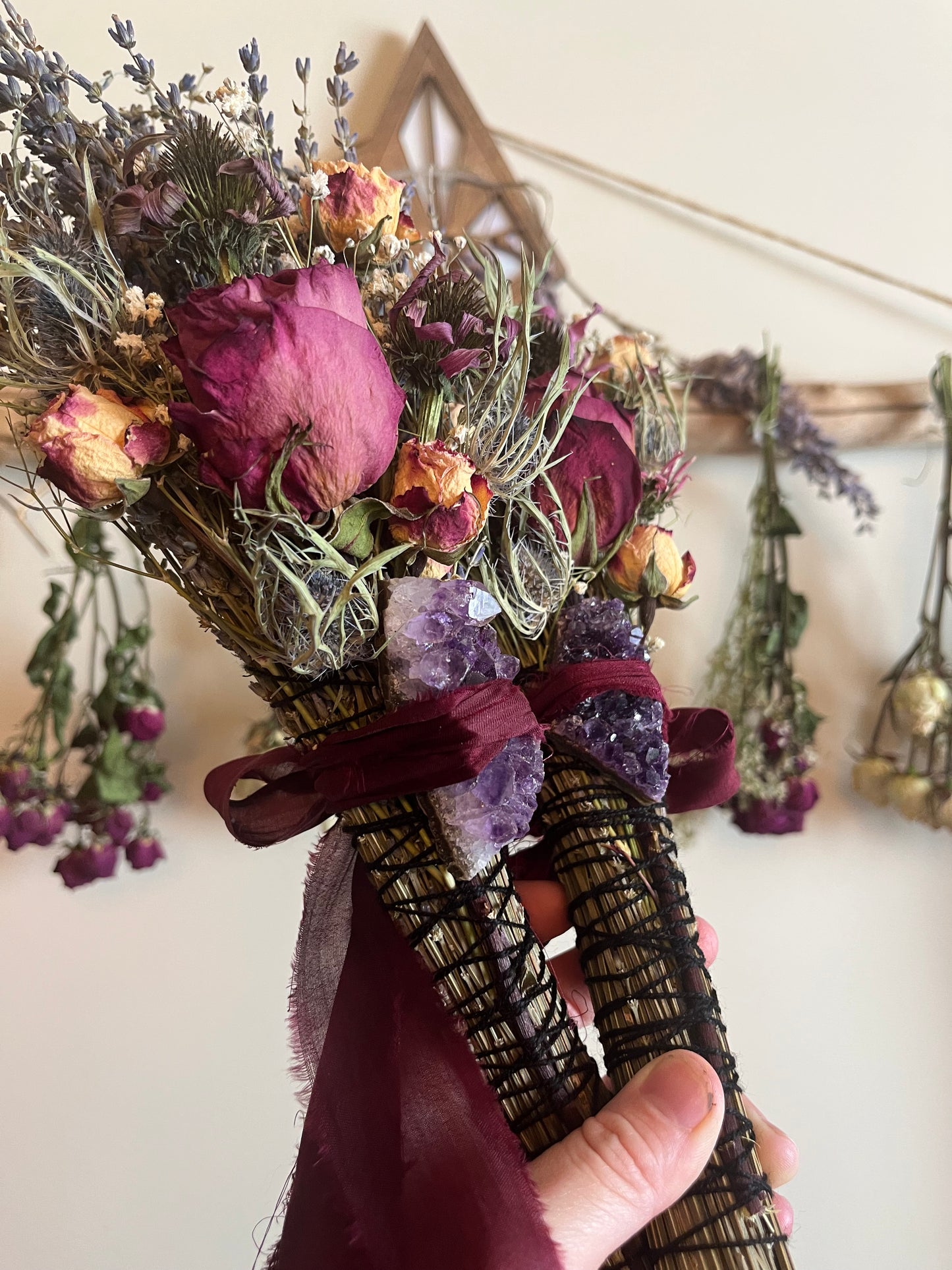 Wisdom Smudge Bouquet, Lavender, Thistle, Roses, Echinacea, Amethyst (Cruelty Free)
