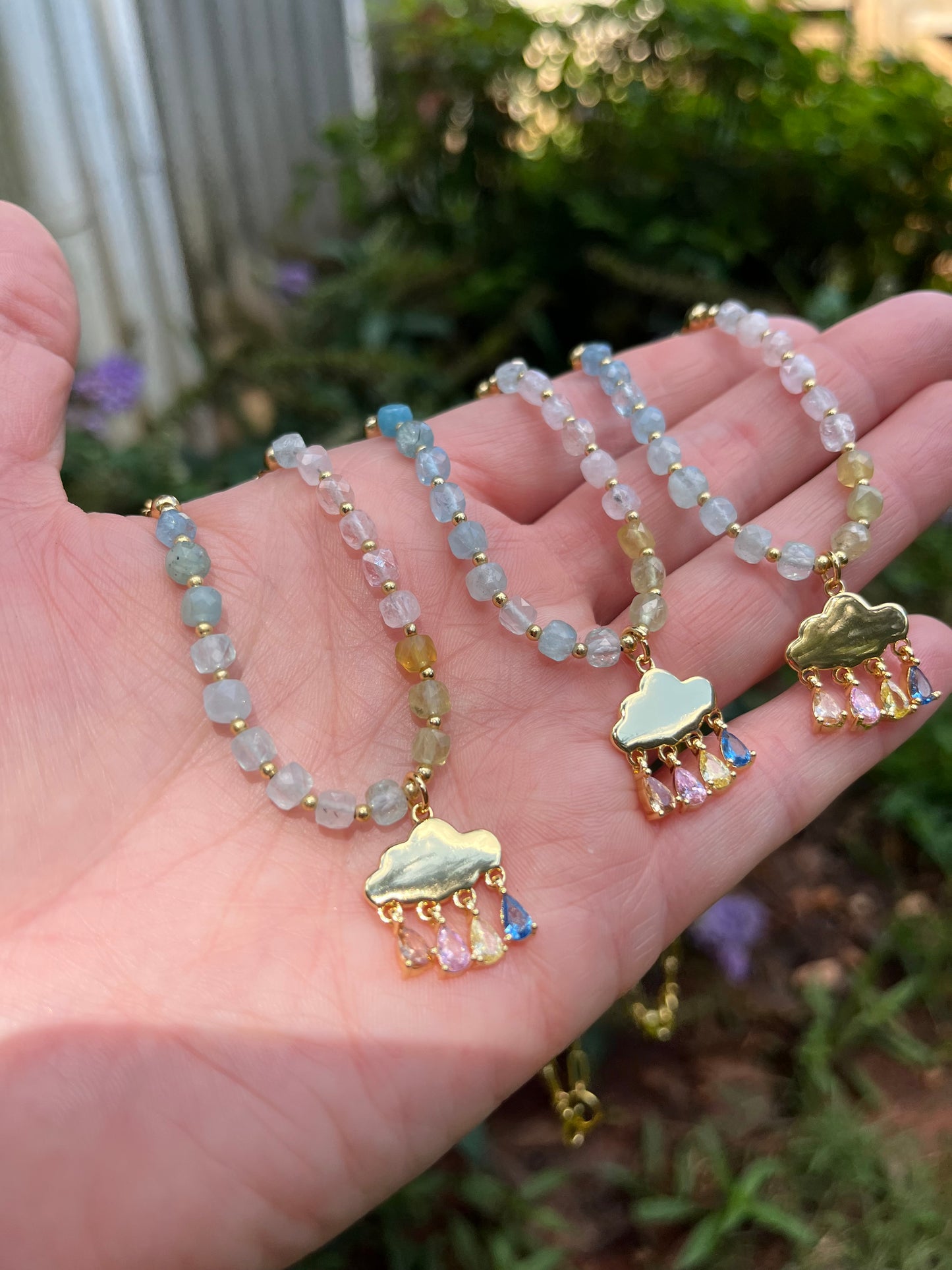 Rainbow Morganite Rain Charm Necklace in Gold Fill