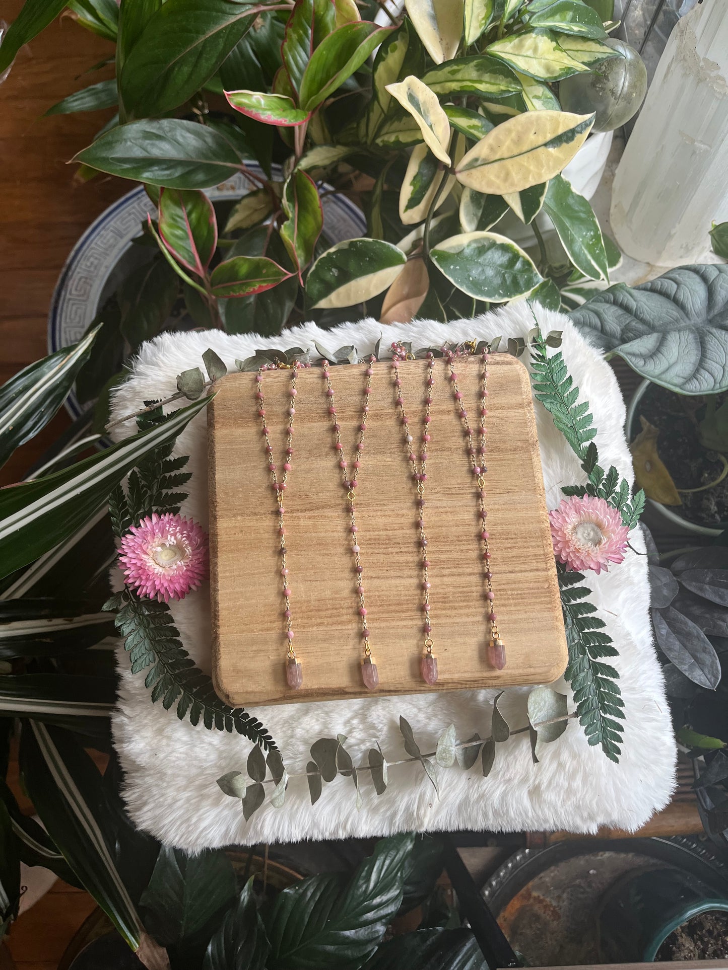 Strawberry Quartz & Rhodonite Y necklace