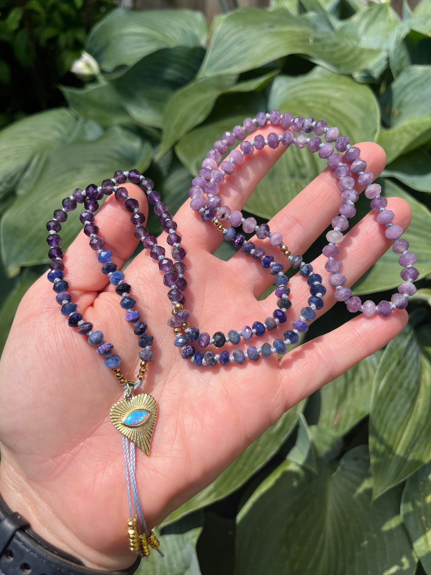 Amethyst, Sugilite, Lepiodlite, mala beads, prayer beads, spirit beads, mala necklace, rondelle mala necklace