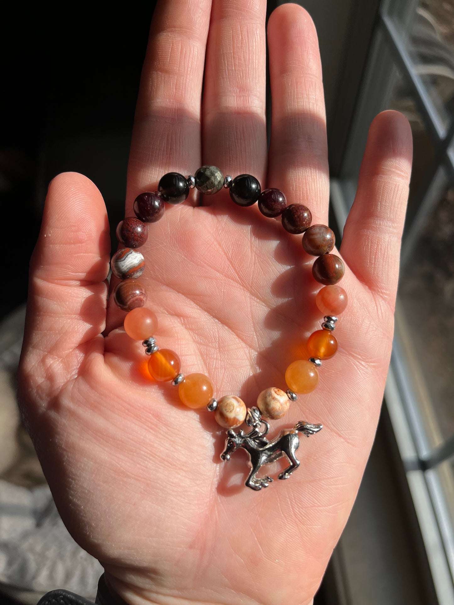 Fire Horse mala bracelet, beaded bracelet, horse girl jewelry, horse bracelet, carnelian bracelet, zodiac jewelry