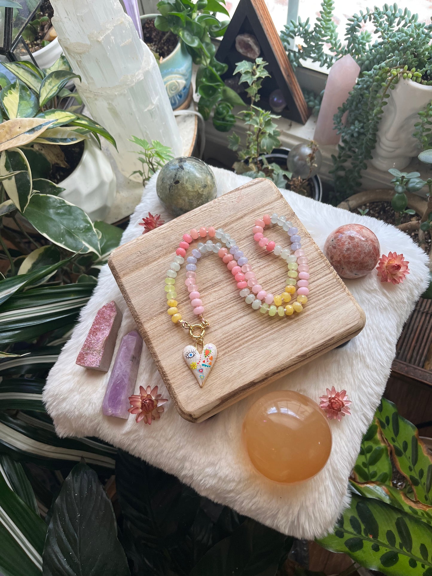 Pastel Princess, Pastel Rainbow Jade Bead Choker, Gold Filled Clasp