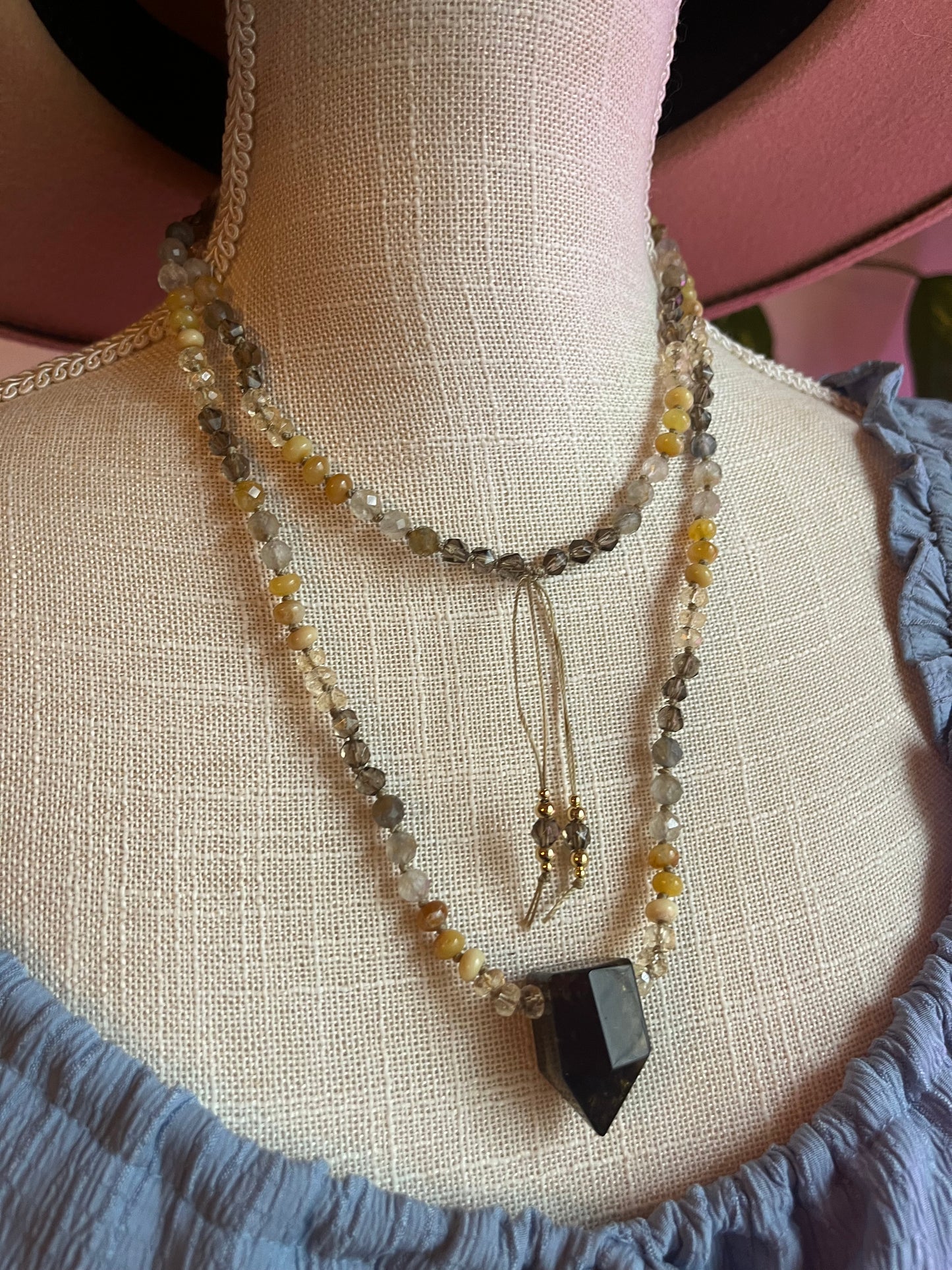 Glowing Goddess Mala — Yellow Opal, Citrine & Smokey Quartz