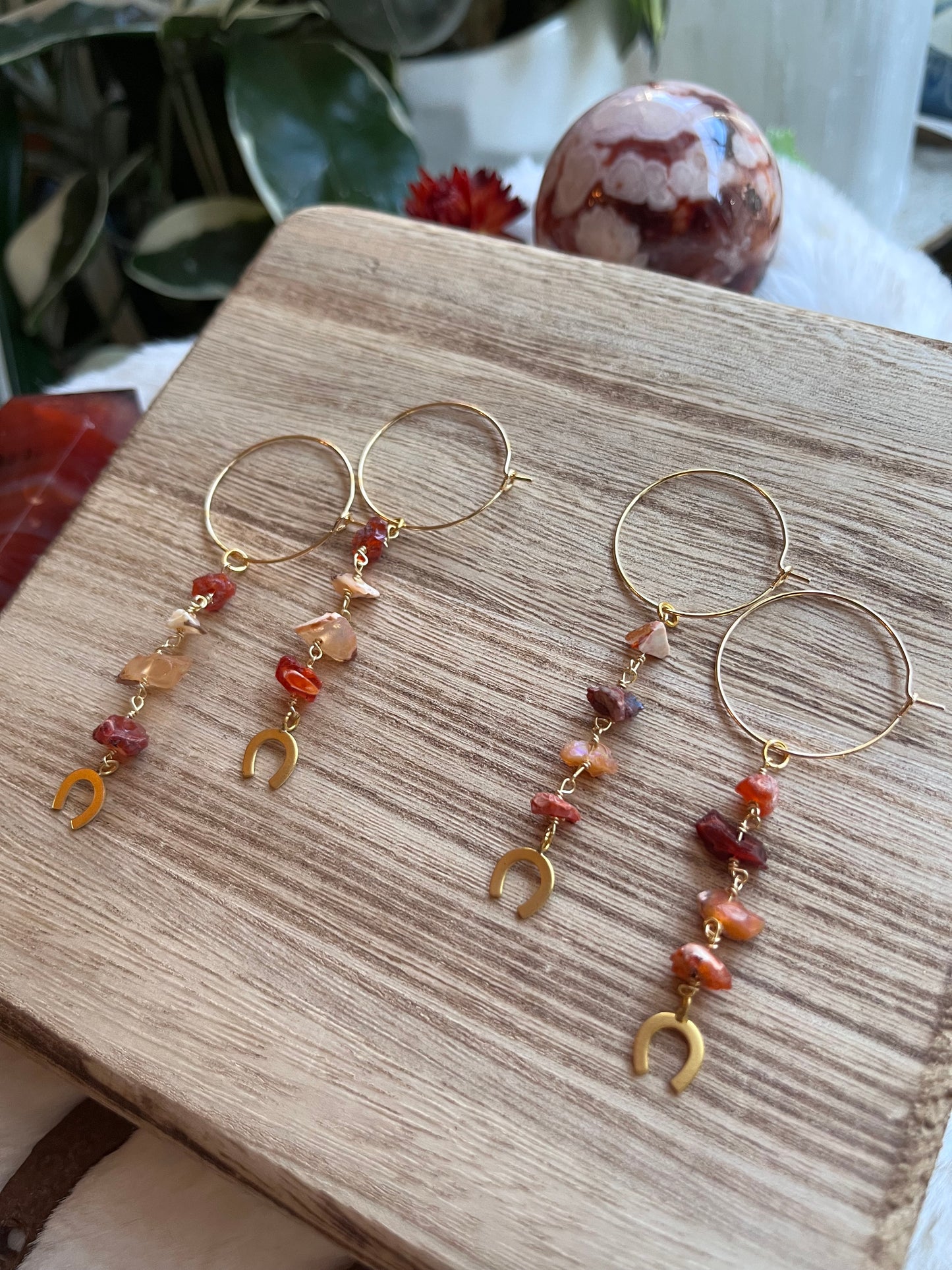 Fire Opal hoop earrings, Mexican Fire Opal, opal jewelry, lucky charm jewelry, horseshoe, horse girl, good luck charms, fire opal earrings