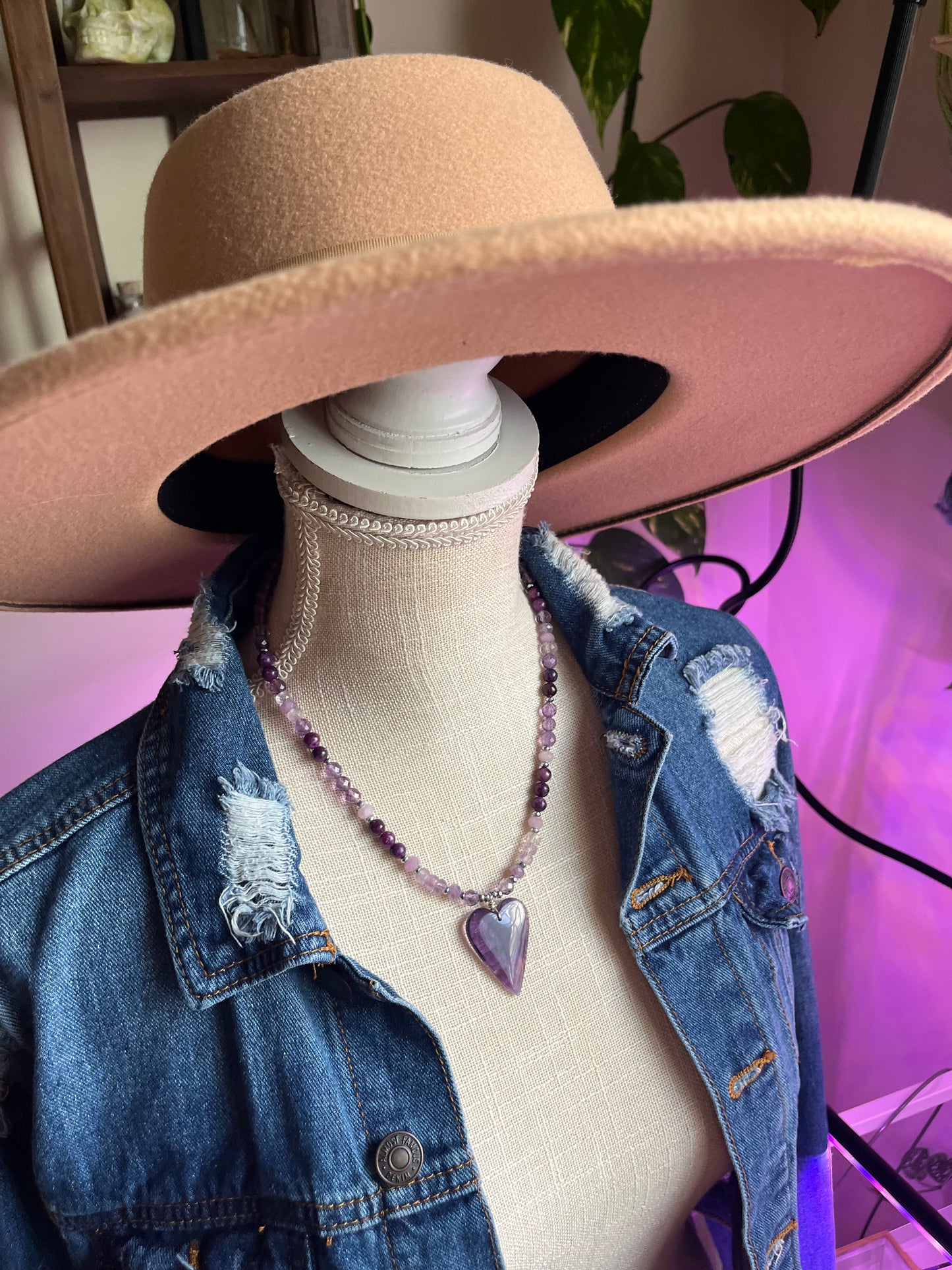 Amethyst Heart necklace, Spiritual protection gift, Birthstone jewelry, gift for her