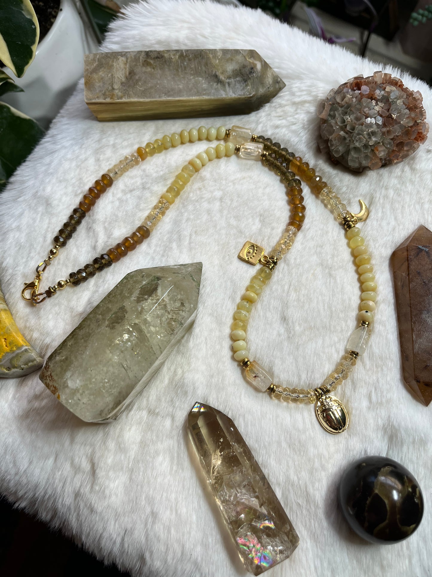 Golden Light beaded charm necklace