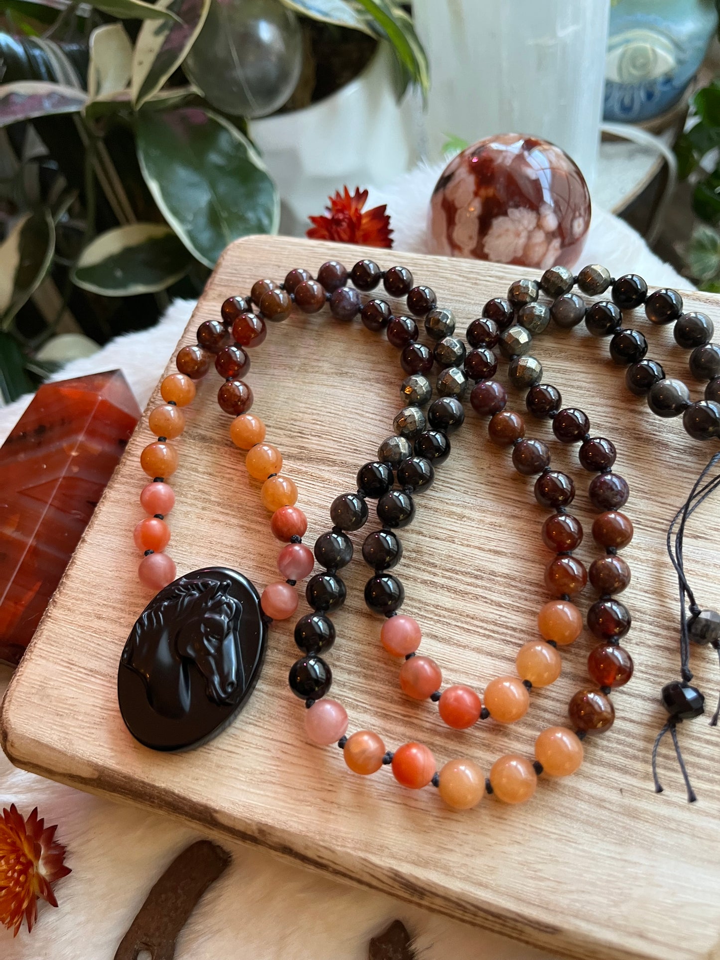 Fire Horse “Ember” mala necklace, meditation jewelry, mala beads, japa mala, carnelian jewelry, lunar new year, year of the fire horse
