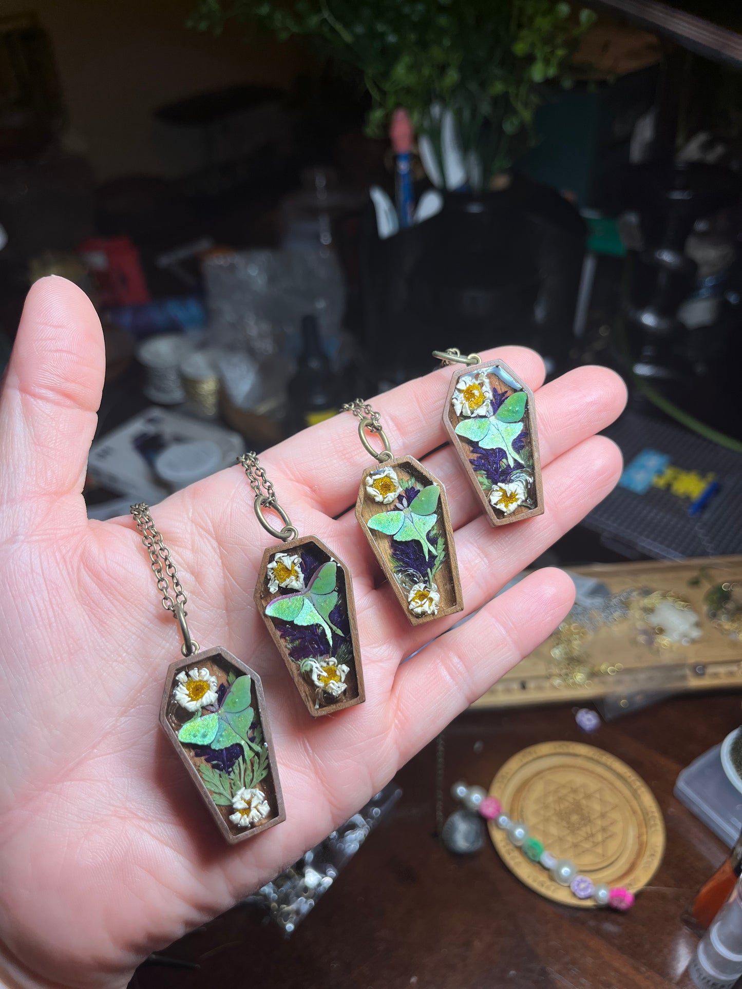 Luna Moth coffin necklace