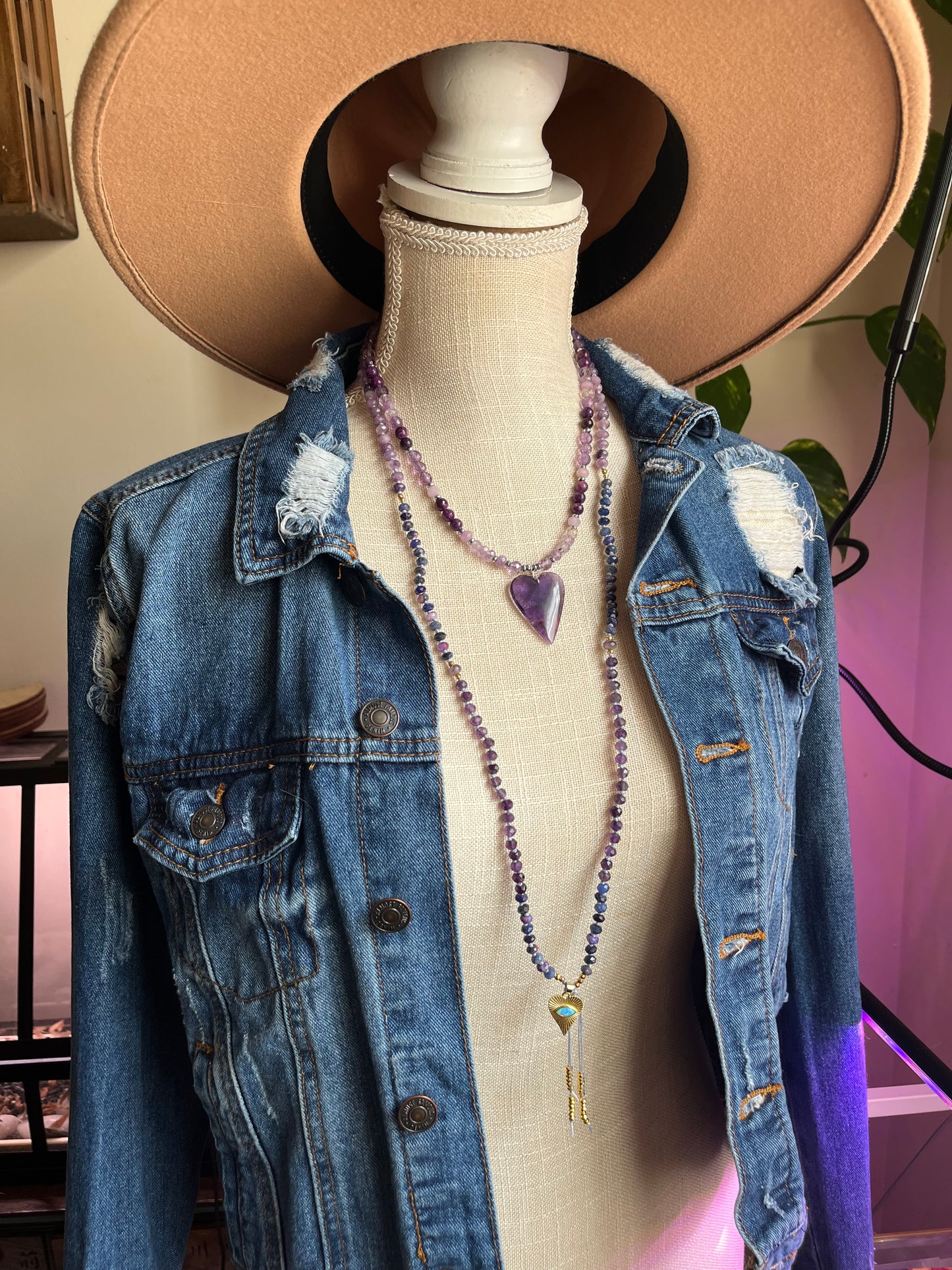 Amethyst, Sugilite, Lepiodlite, mala beads, prayer beads, spirit beads, mala necklace, rondelle mala necklace
