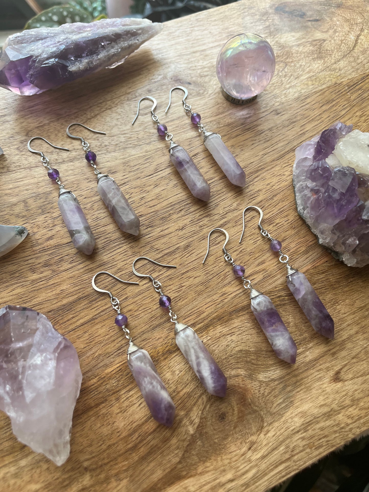 Amethyst Point Dangle Earrings | Silver Crystal Boho Jewelry, February Birthstone