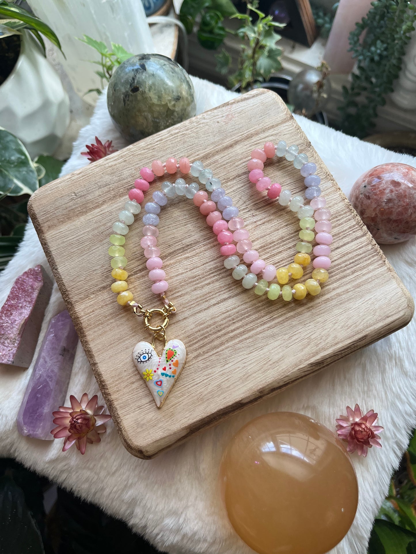 Pastel Princess, Pastel Rainbow Jade Bead Choker, Gold Filled Clasp