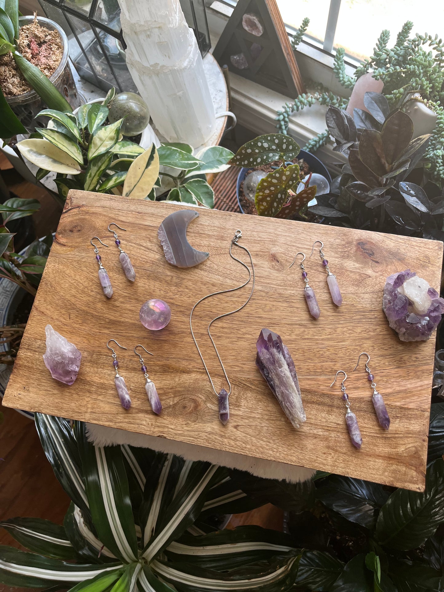 Amethyst Point Dangle Earrings | Silver Crystal Boho Jewelry, February Birthstone