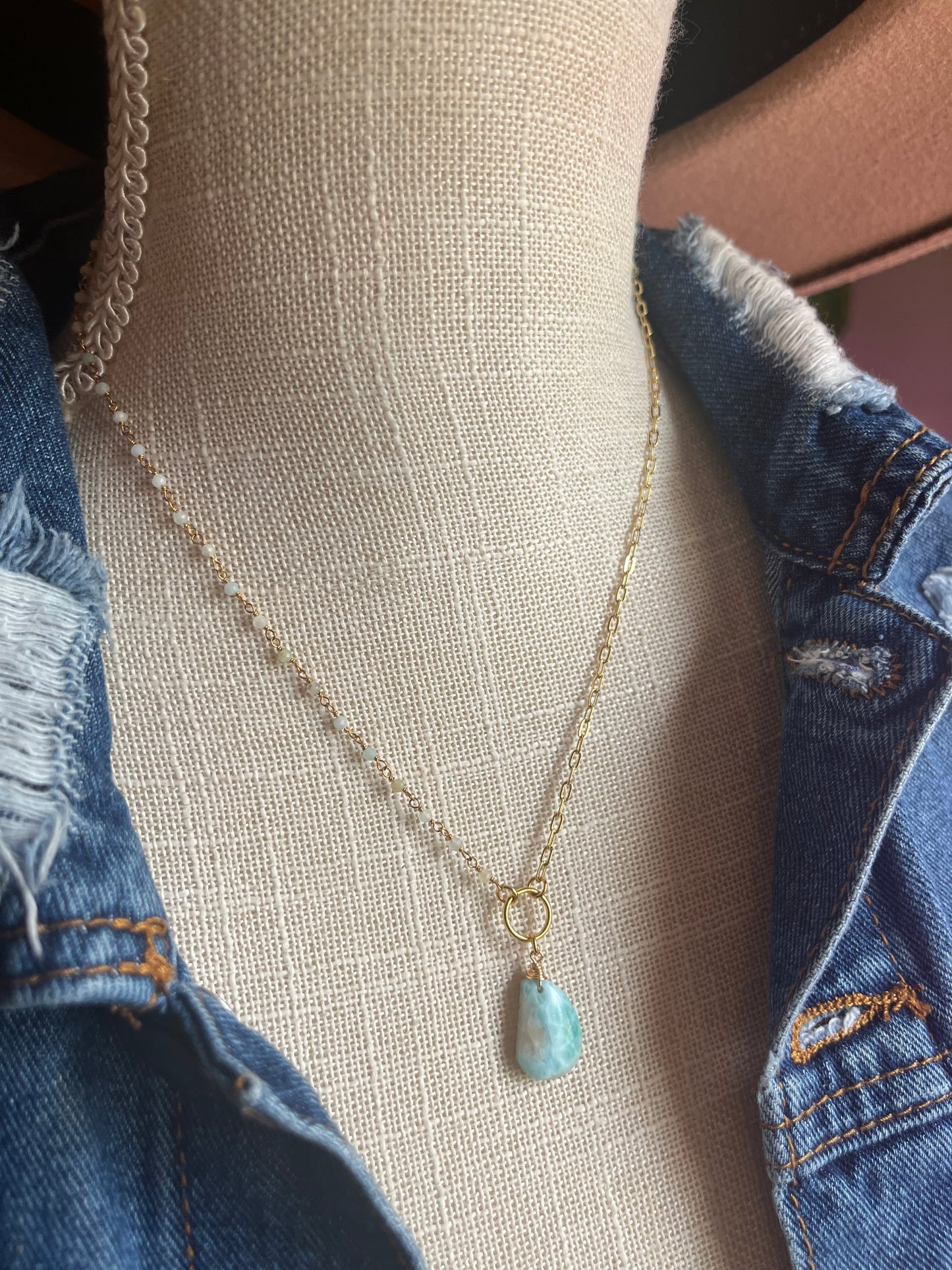 Larimar Gemstone Necklace | 18k Gold Filled Chain, Ocean Inspired Jewelry