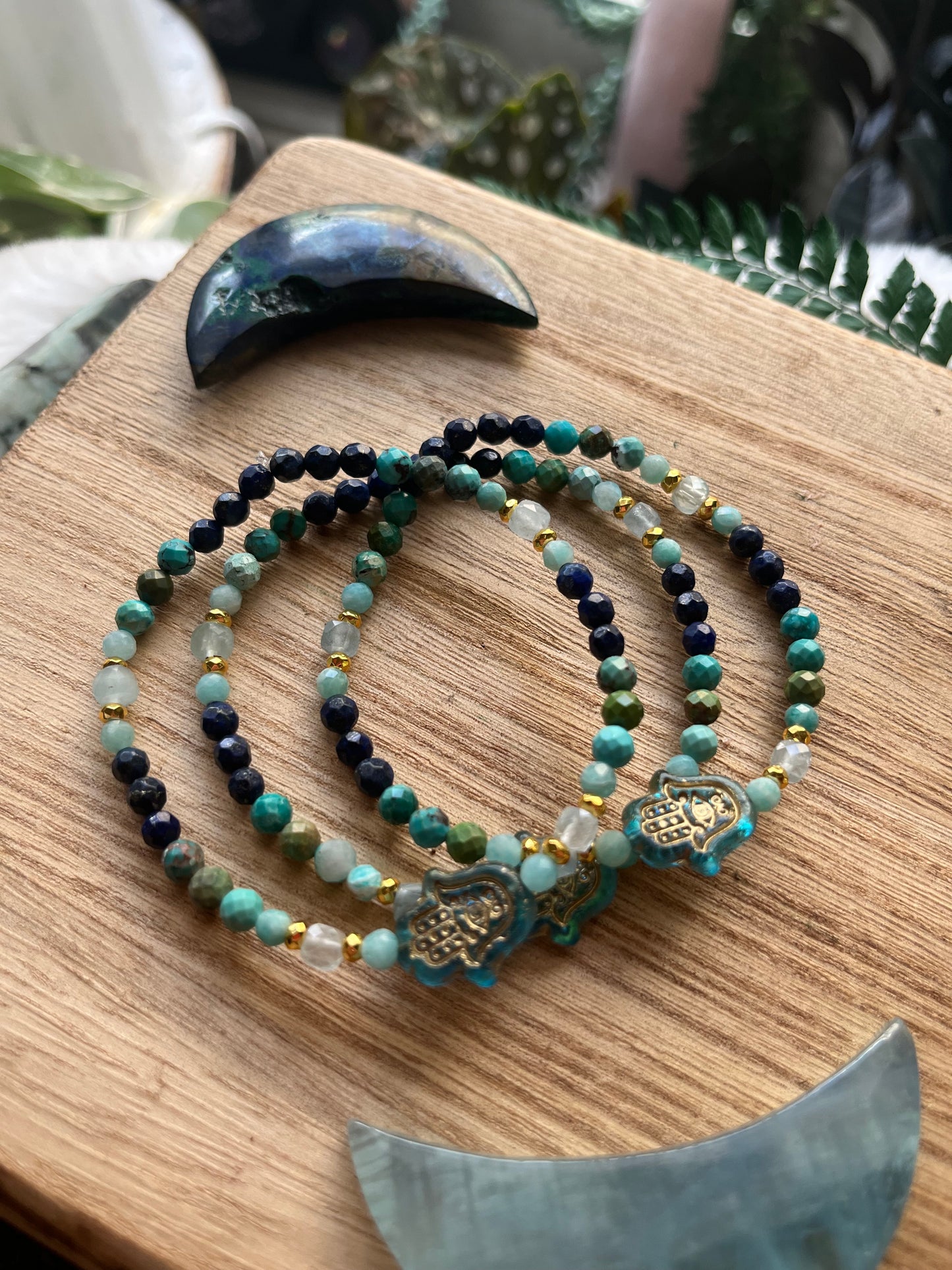 Hamsa Bracelet · Lapis Lazuli Turquoise Amazonite · Boho Spiritual Beaded Bracelet · Czech Glass Hamsa · Handmade Protection Jewelry