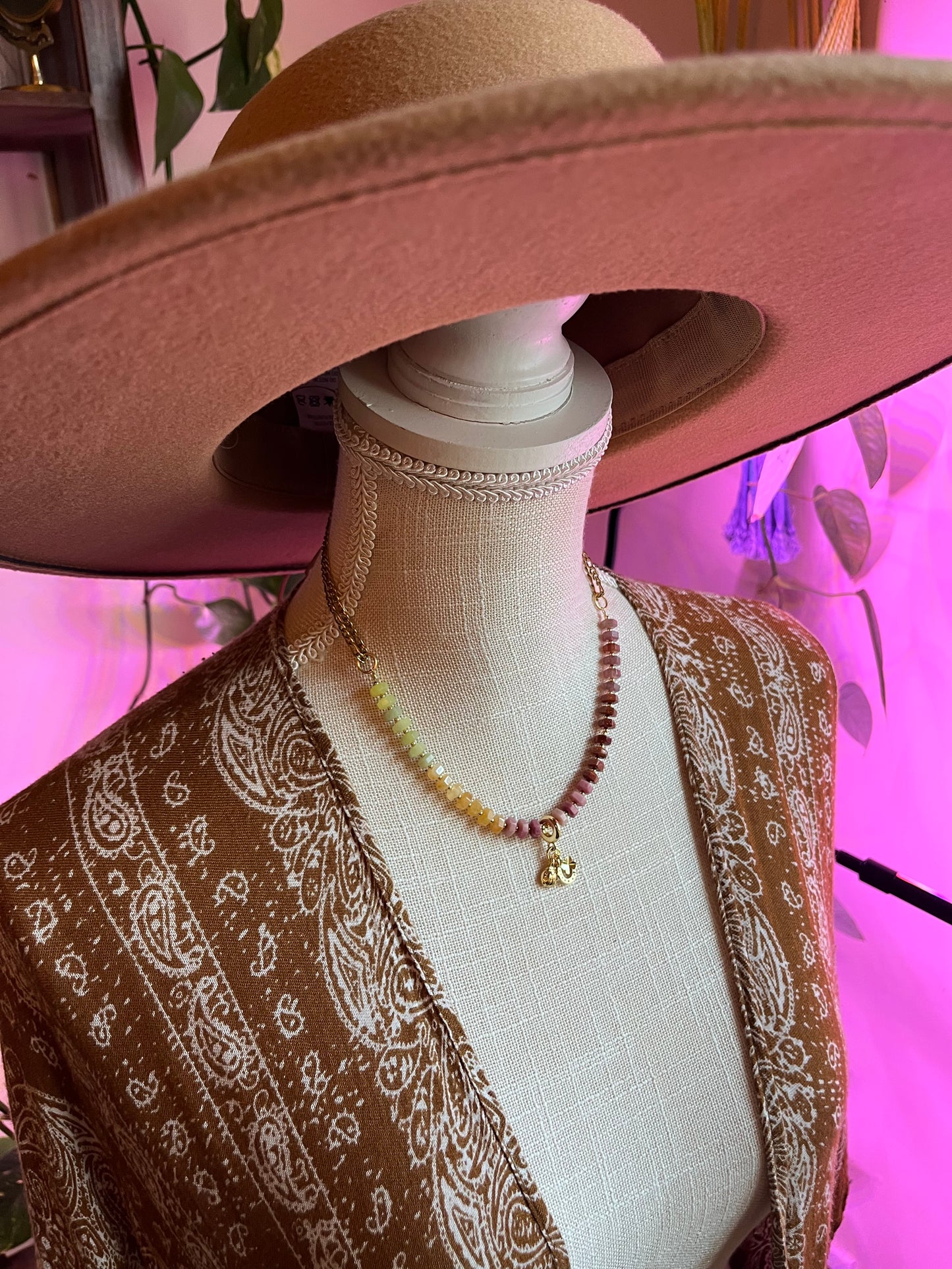 Mixed Gem lucky charm necklace, horseshoe charm, lucky jewelry, rondelle necklace, abundance, creativity, passion, good luck charm jewelry