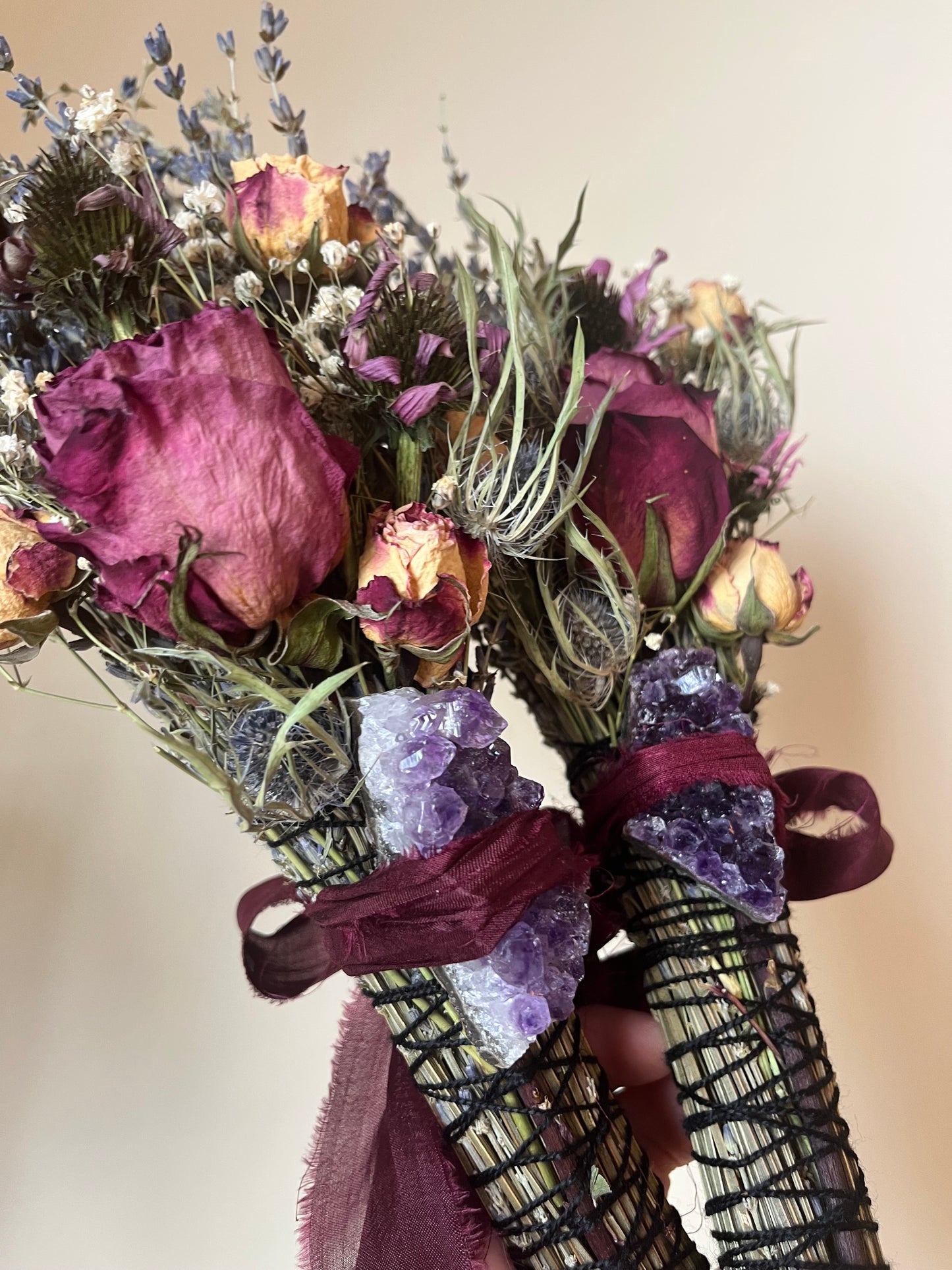Wisdom Smudge Bouquet, Lavender, Thistle, Roses, Echinacea, Amethyst (Cruelty Free)