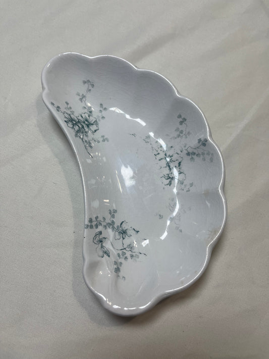 Vintage K.T.&K. White and Blue Porcelain Scalloped Floral Decorative Dish Glossy