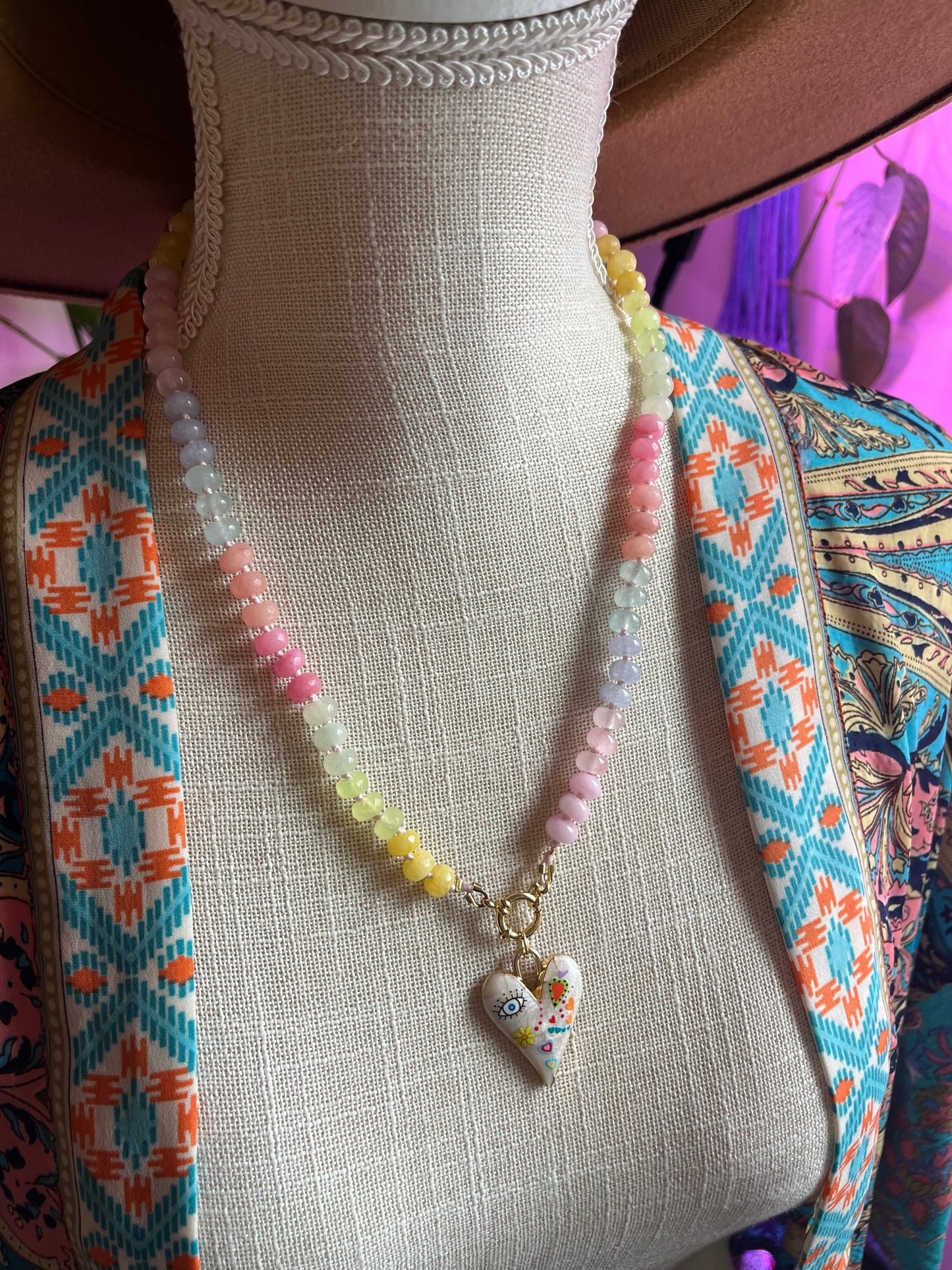 Pastel Princess, Pastel Rainbow Jade Bead Choker, Gold Filled Clasp