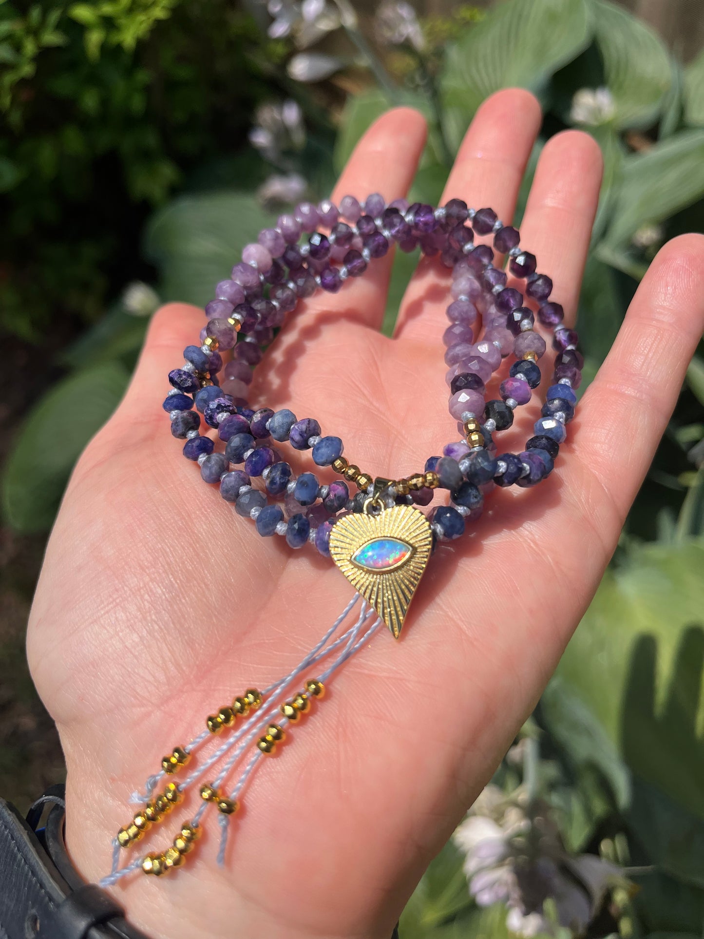 Amethyst, Sugilite, Lepiodlite, mala beads, prayer beads, spirit beads, mala necklace, rondelle mala necklace