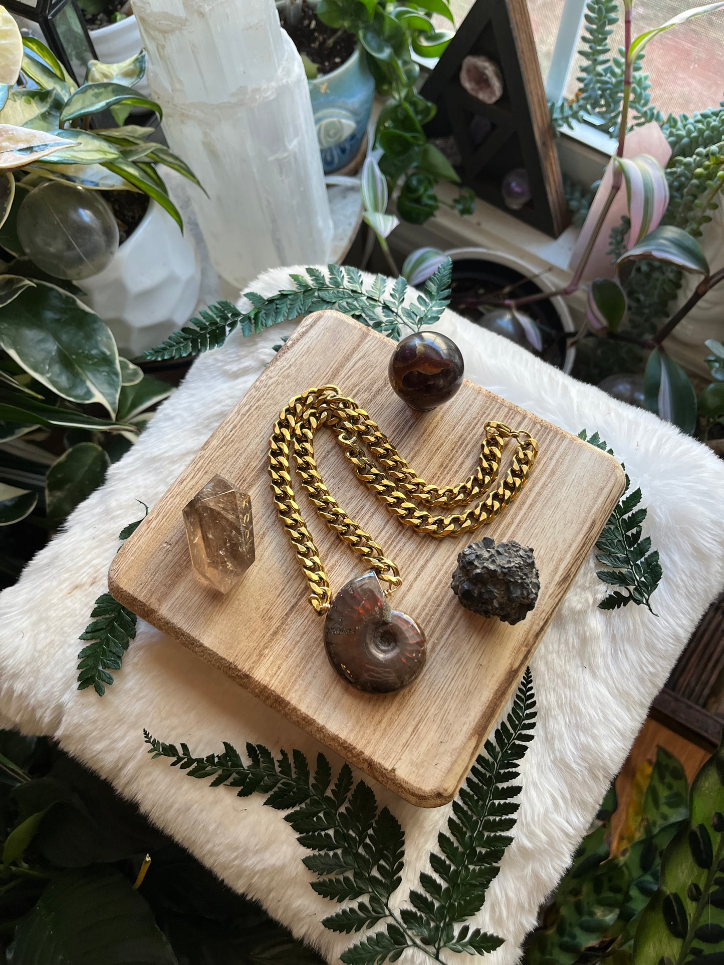 Opalized Ammonite fossil Statement necklace