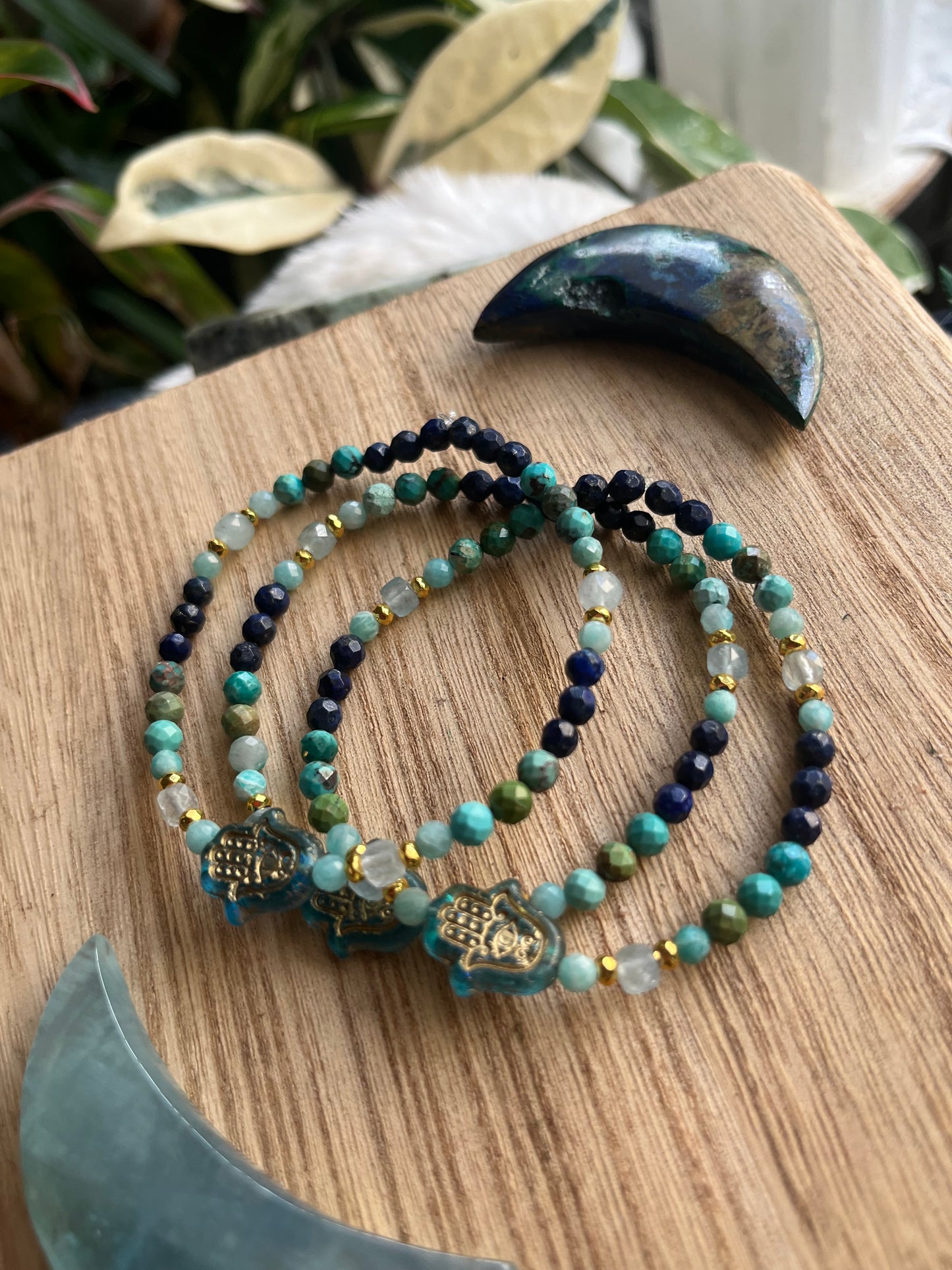 Hamsa Bracelet · Lapis Lazuli Turquoise Amazonite · Boho Spiritual Beaded Bracelet · Czech Glass Hamsa · Handmade Protection Jewelry
