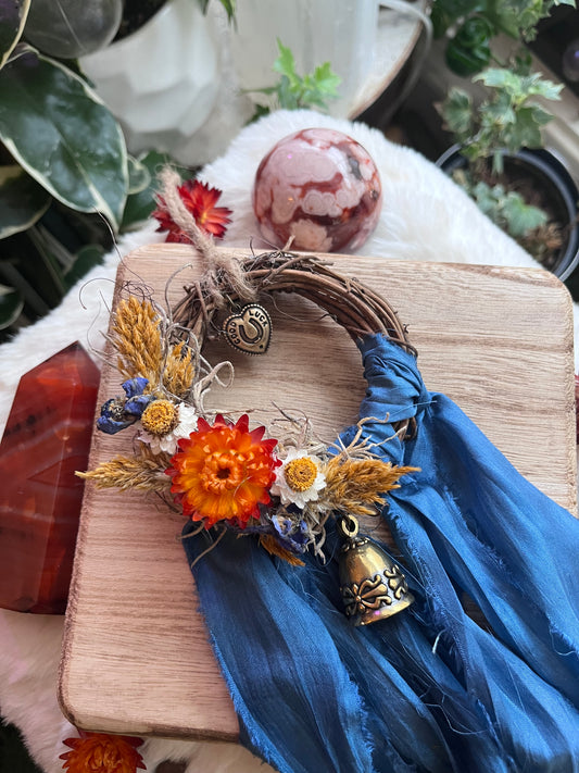 Fire Horse Protection Wreath with Witch Bells: Pagan Altar Decor