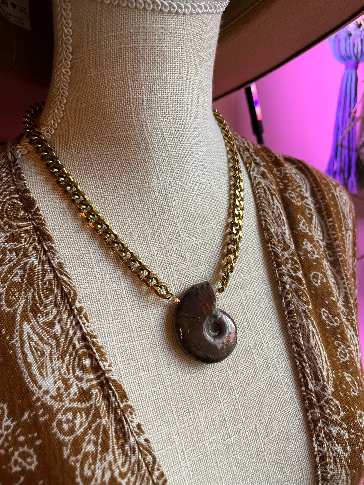 Opalized Ammonite fossil Statement necklace