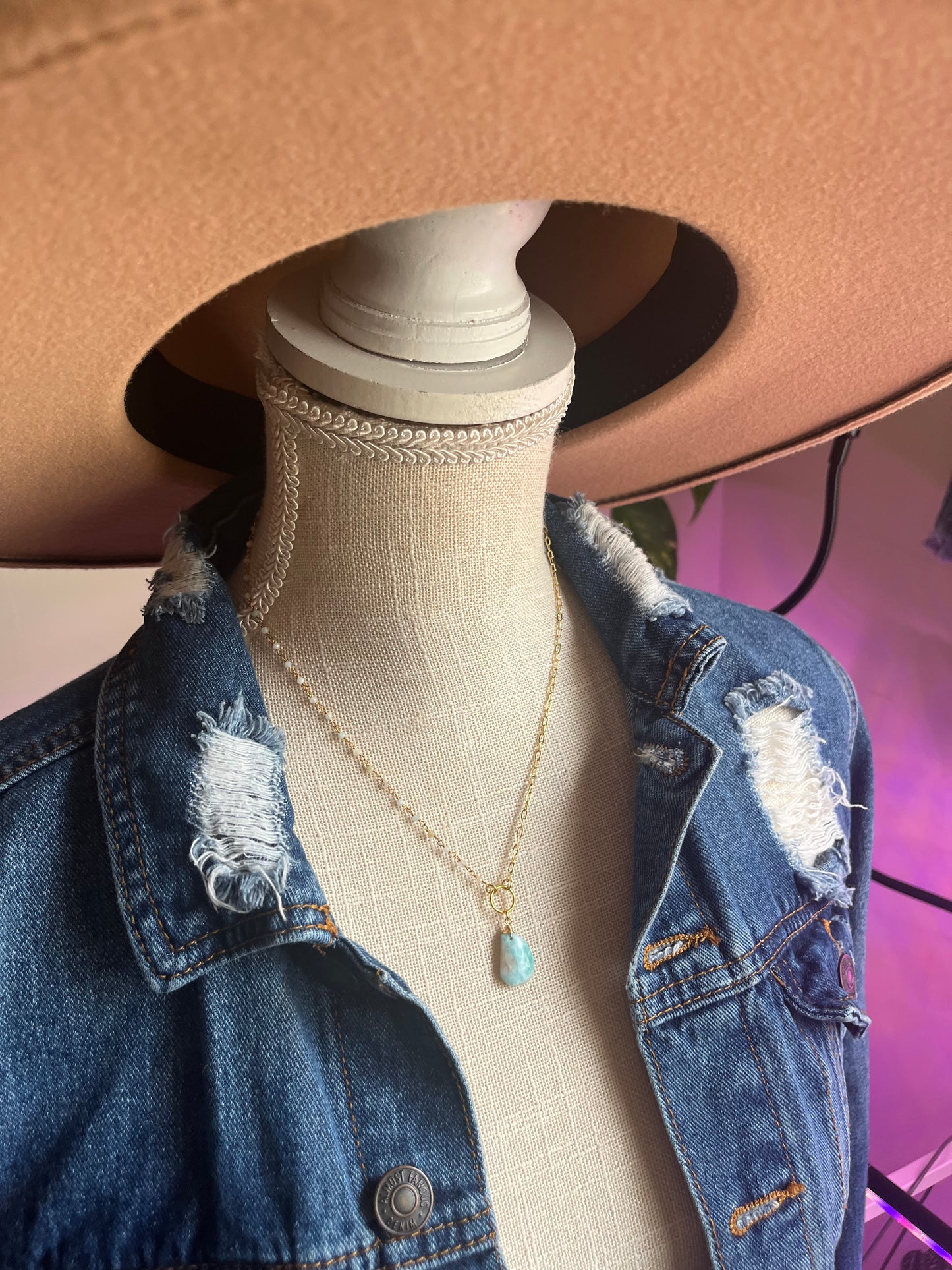 Larimar Gemstone Necklace | 18k Gold Filled Chain, Ocean Inspired Jewelry