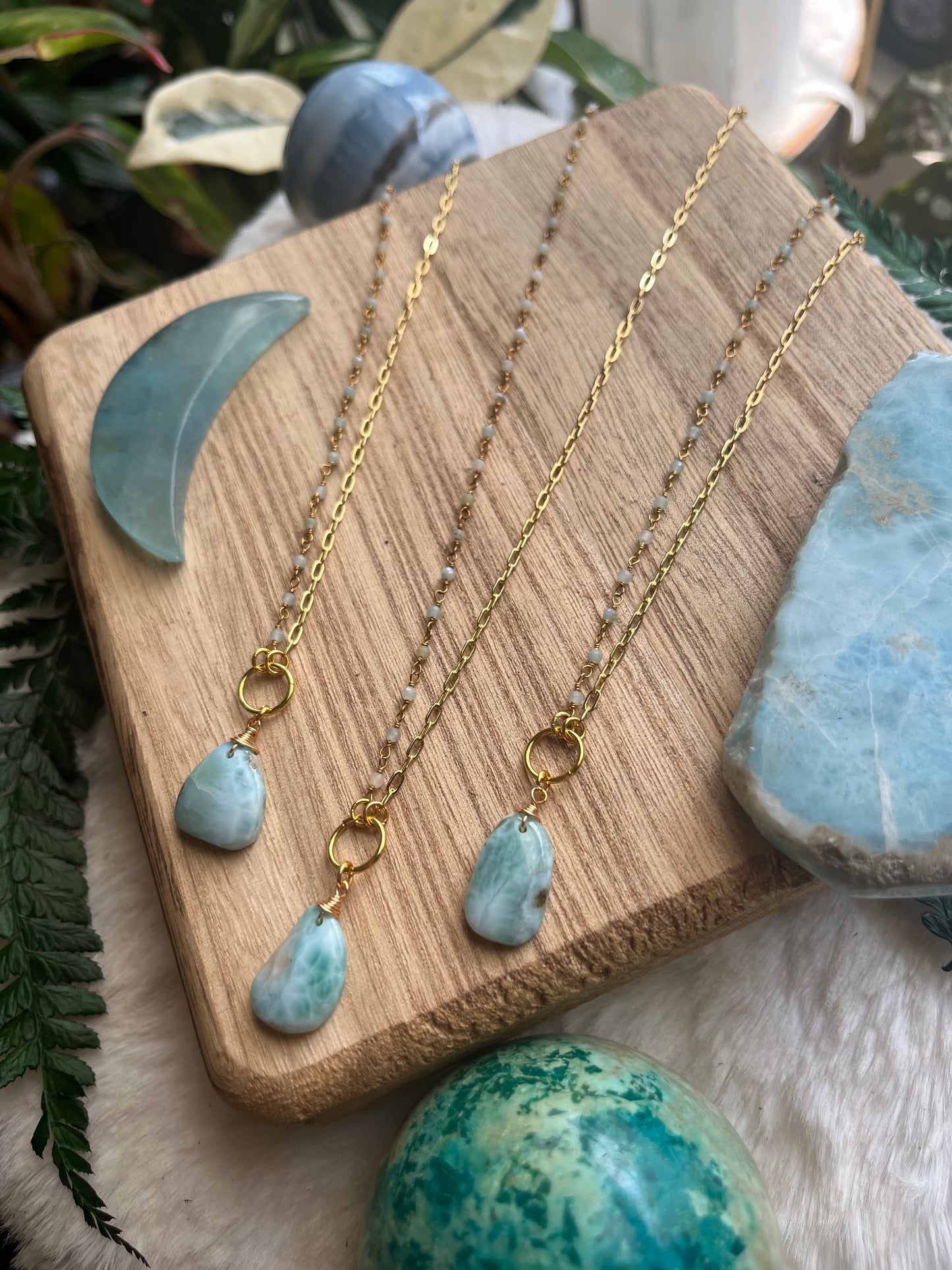 Larimar Gemstone Necklace | 18k Gold Filled Chain, Ocean Inspired Jewelry