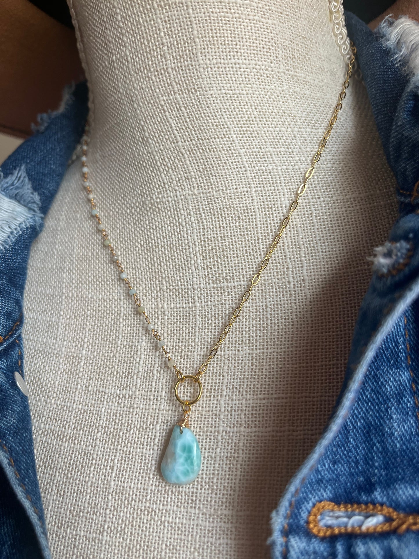 Larimar Gemstone Necklace | 18k Gold Filled Chain, Ocean Inspired Jewelry
