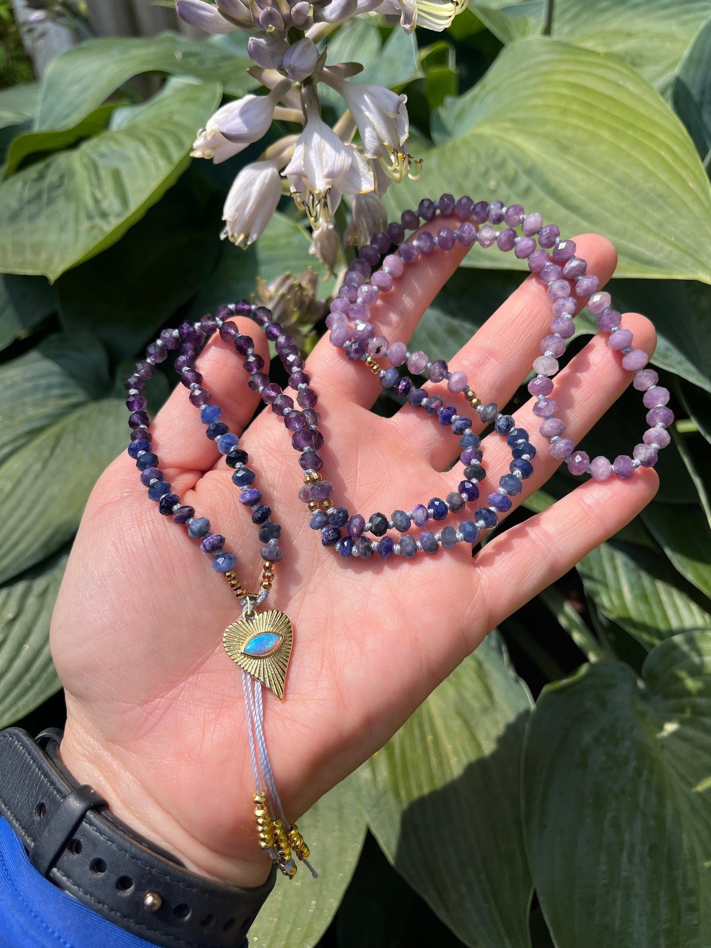 Amethyst, Sugilite, Lepiodlite, mala beads, prayer beads, spirit beads, mala necklace, rondelle mala necklace