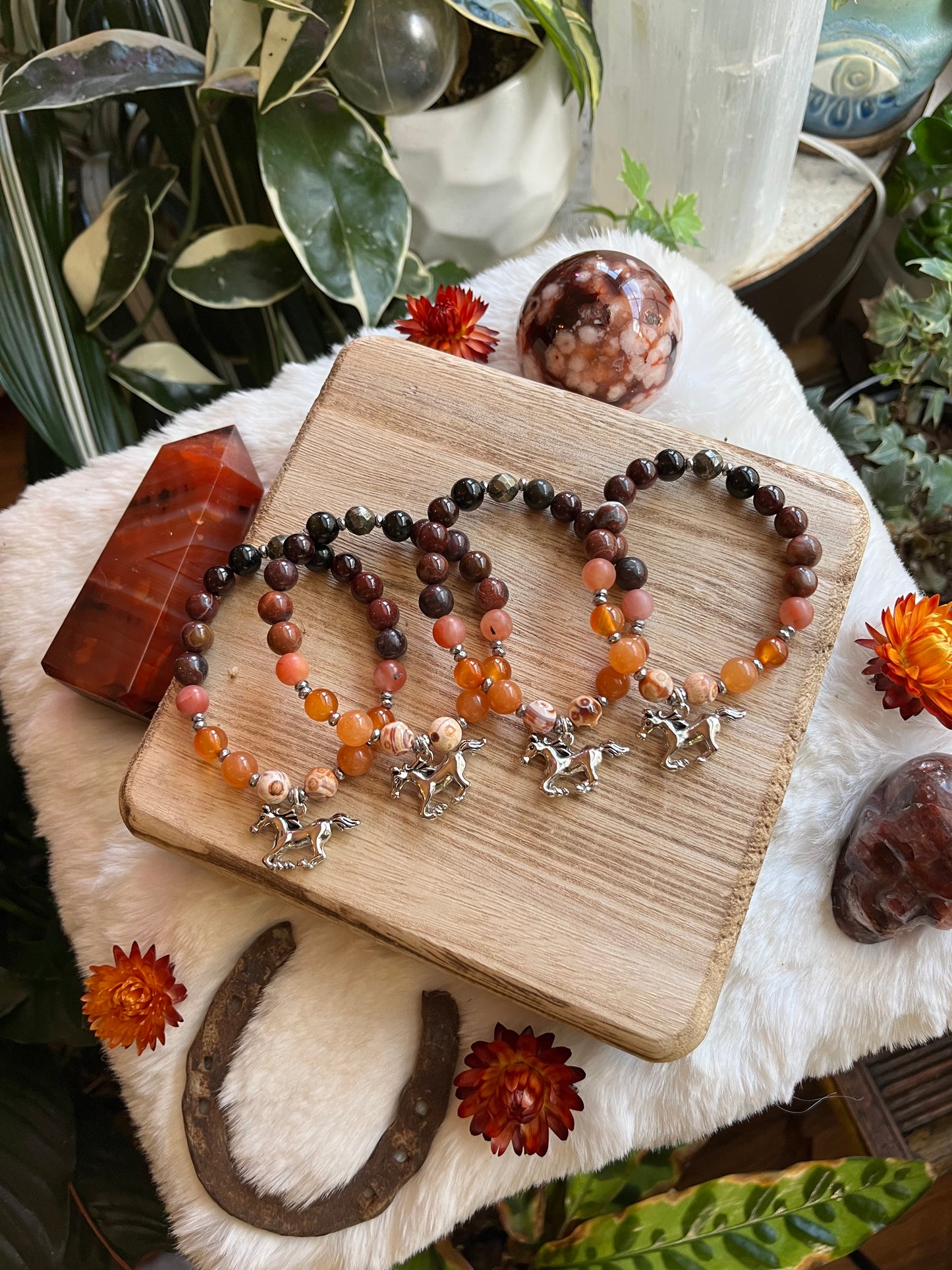 Fire Horse mala bracelet, beaded bracelet, horse girl jewelry, horse bracelet, carnelian bracelet, zodiac jewelry