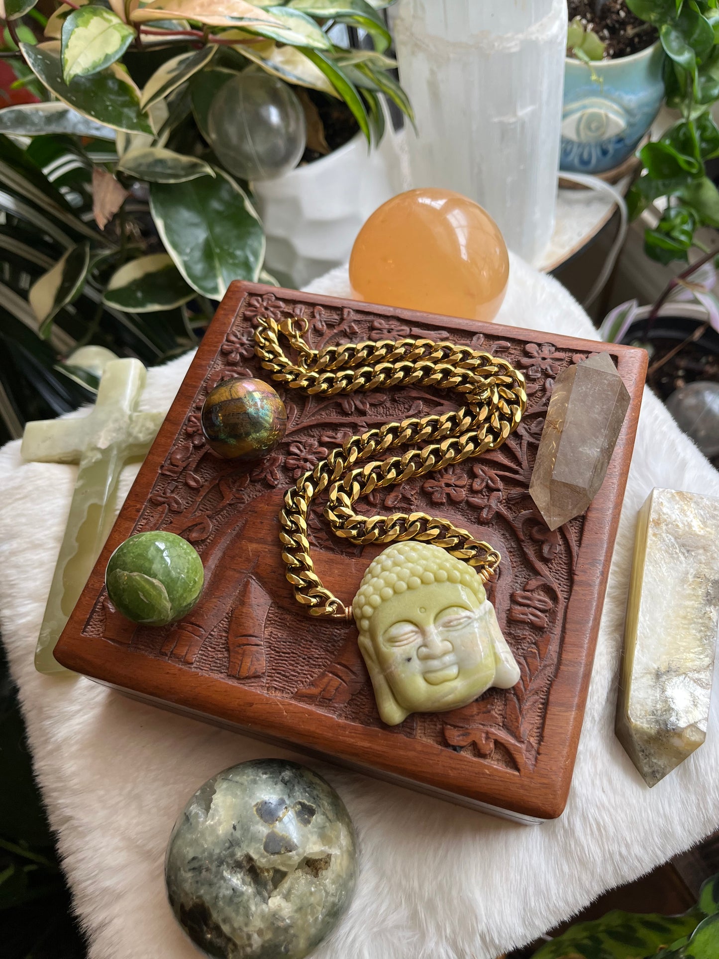 Serpentine Buddha Statement necklace