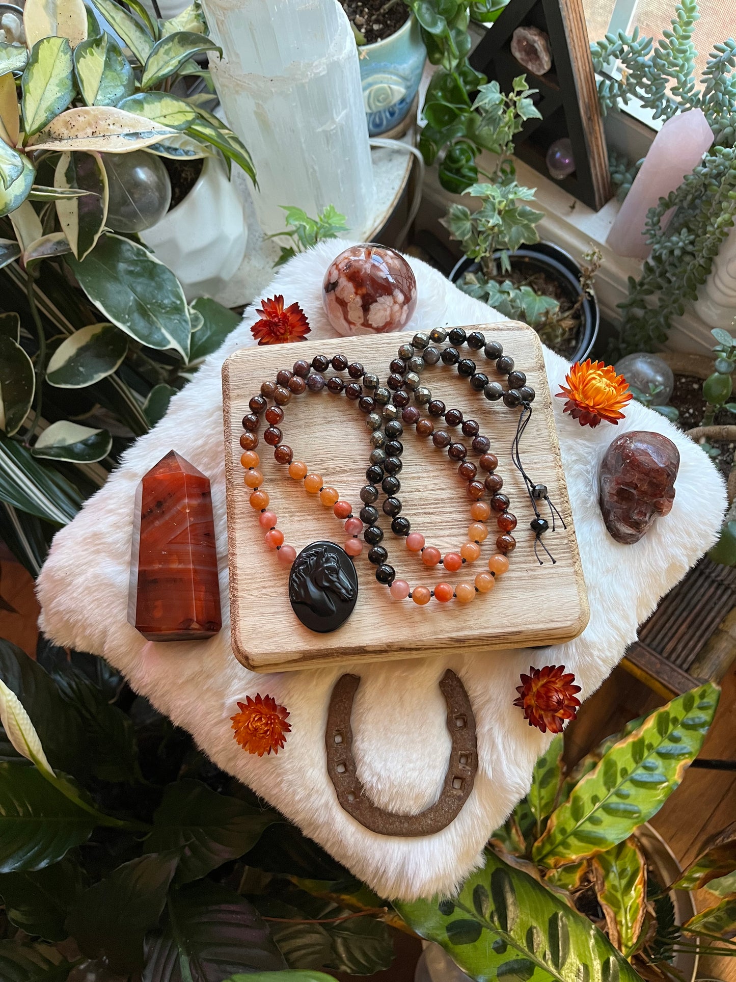 Fire Horse “Ember” mala necklace, meditation jewelry, mala beads, japa mala, carnelian jewelry, lunar new year, year of the fire horse