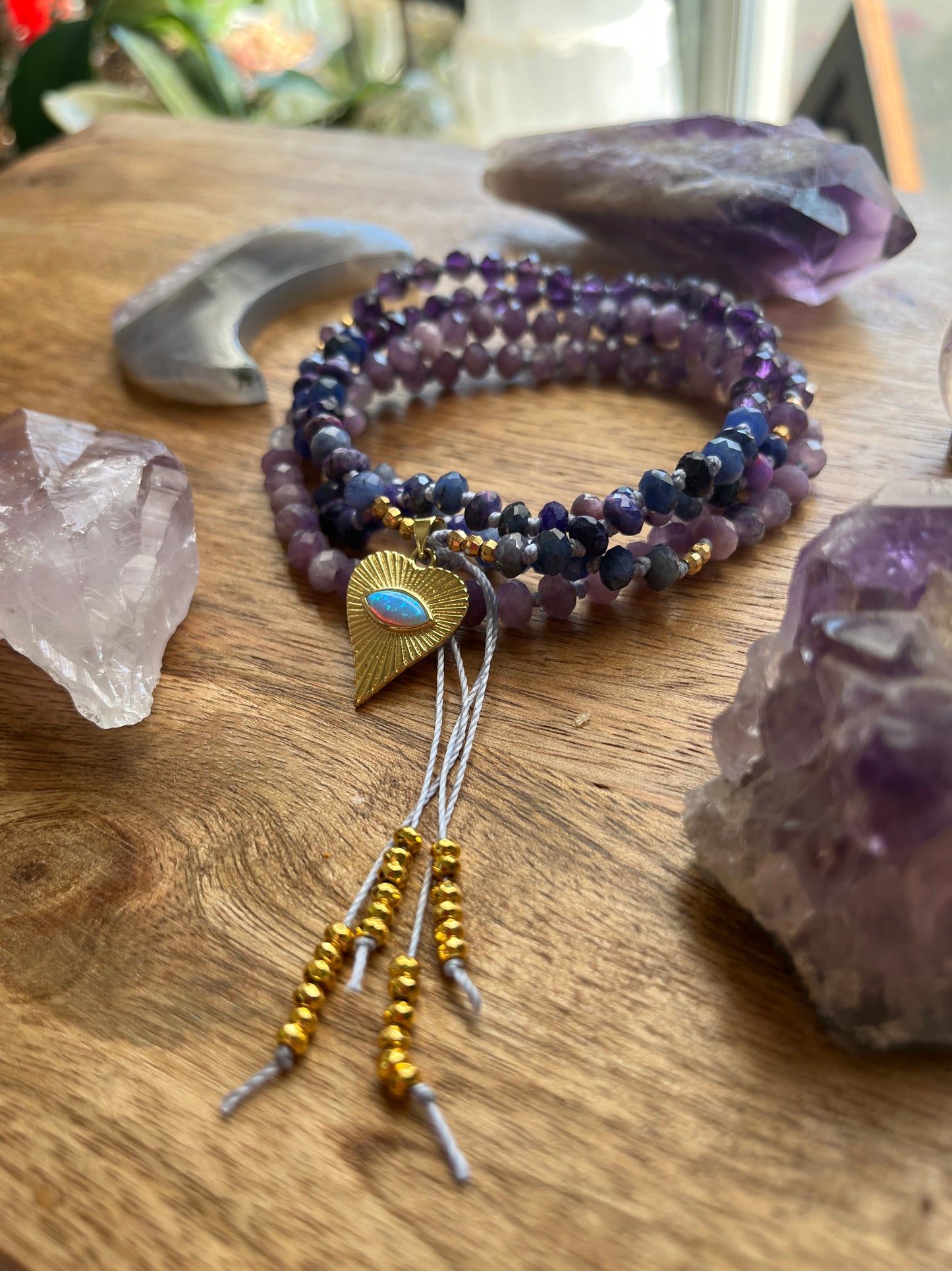 Amethyst, Sugilite, Lepiodlite, mala beads, prayer beads, spirit beads, mala necklace, rondelle mala necklace