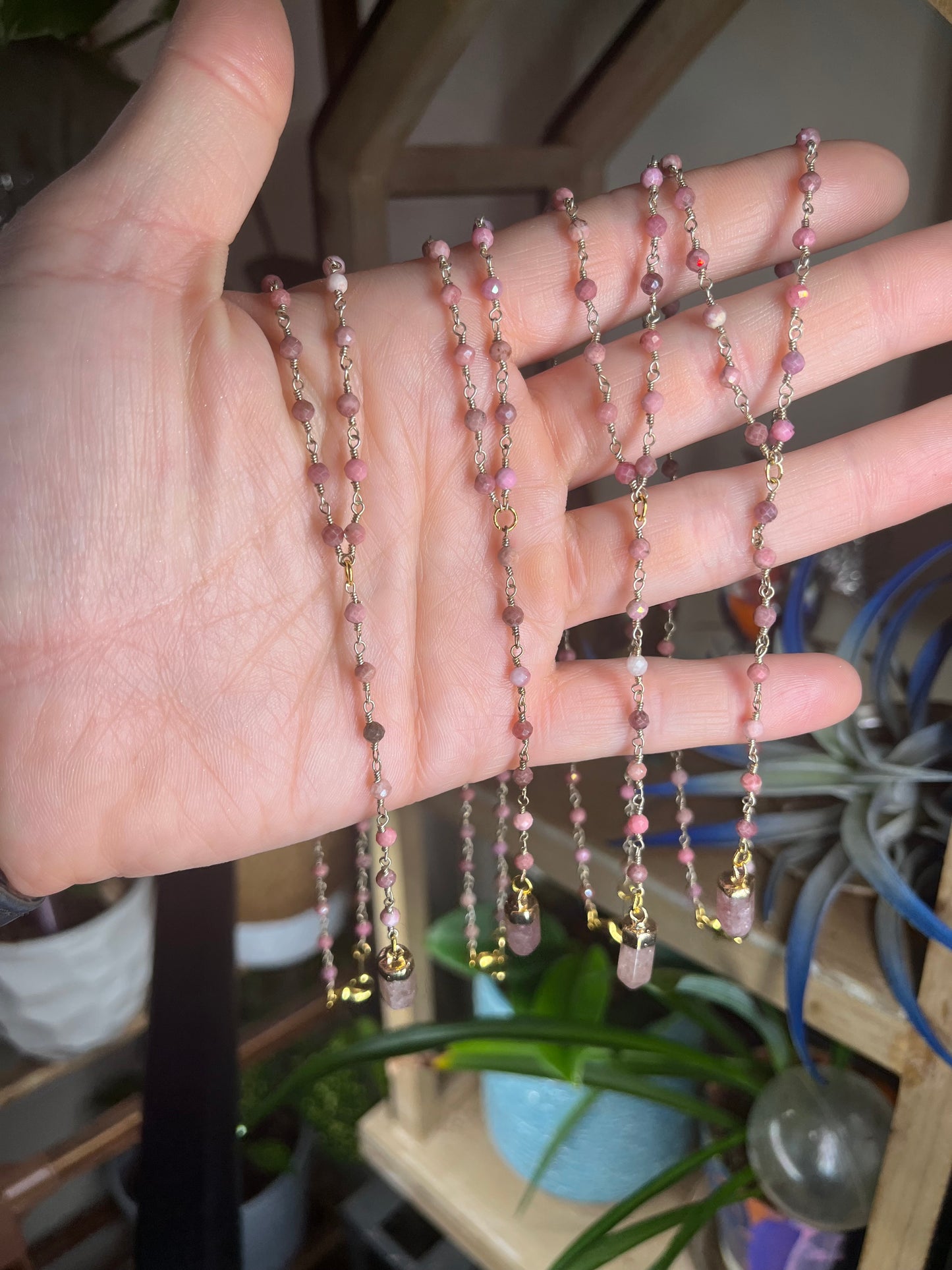 Strawberry Quartz & Rhodonite Y necklace