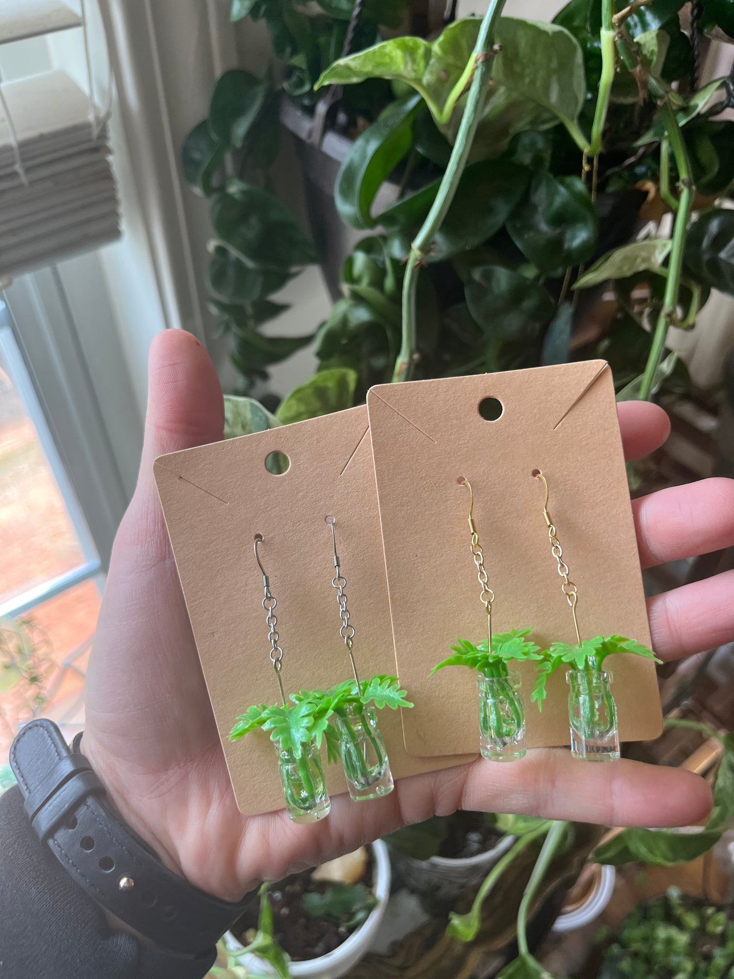 Philodendron Xanadu propagation earrings