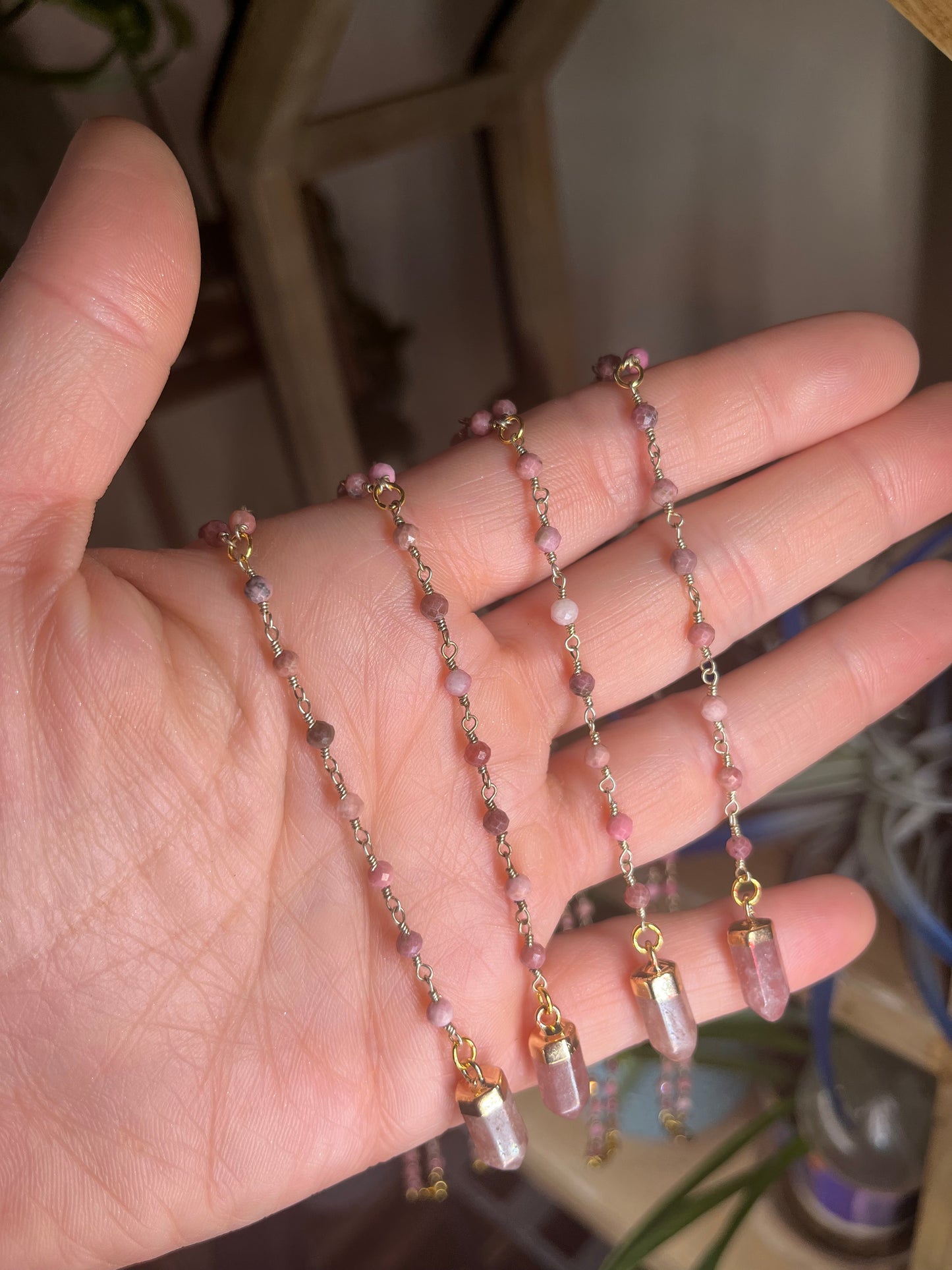 Strawberry Quartz & Rhodonite Y necklace