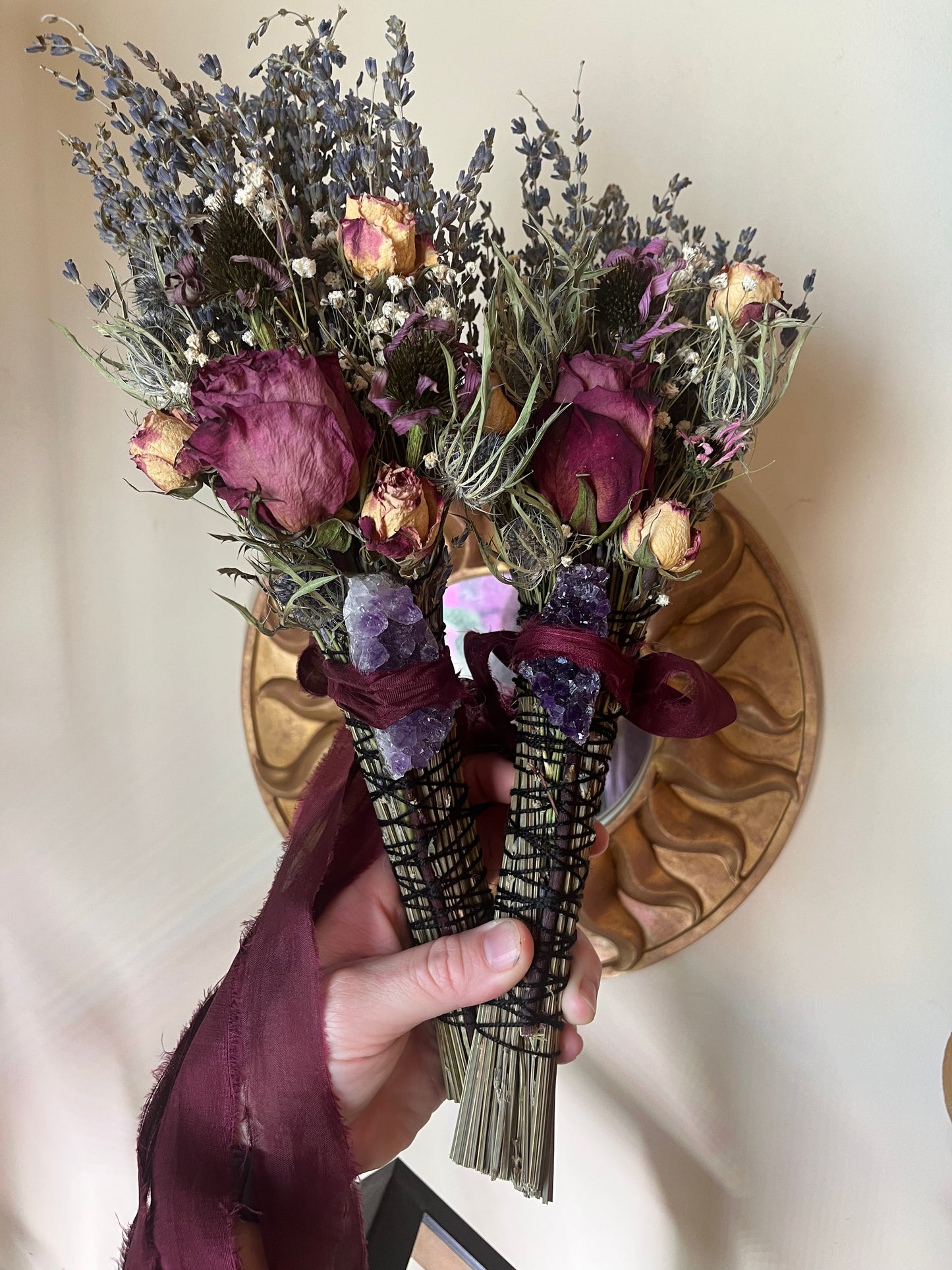 Wisdom Smudge Bouquet, Lavender, Thistle, Roses, Echinacea, Amethyst (Cruelty Free)