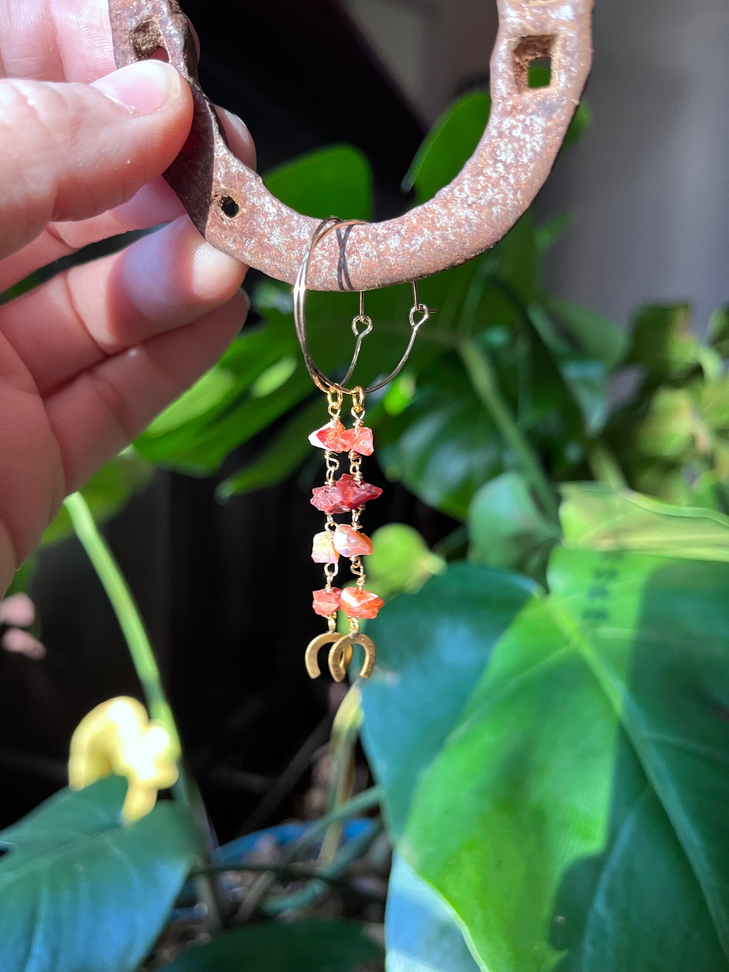 Fire Opal hoop earrings, Mexican Fire Opal, opal jewelry, lucky charm jewelry, horseshoe, horse girl, good luck charms, fire opal earrings