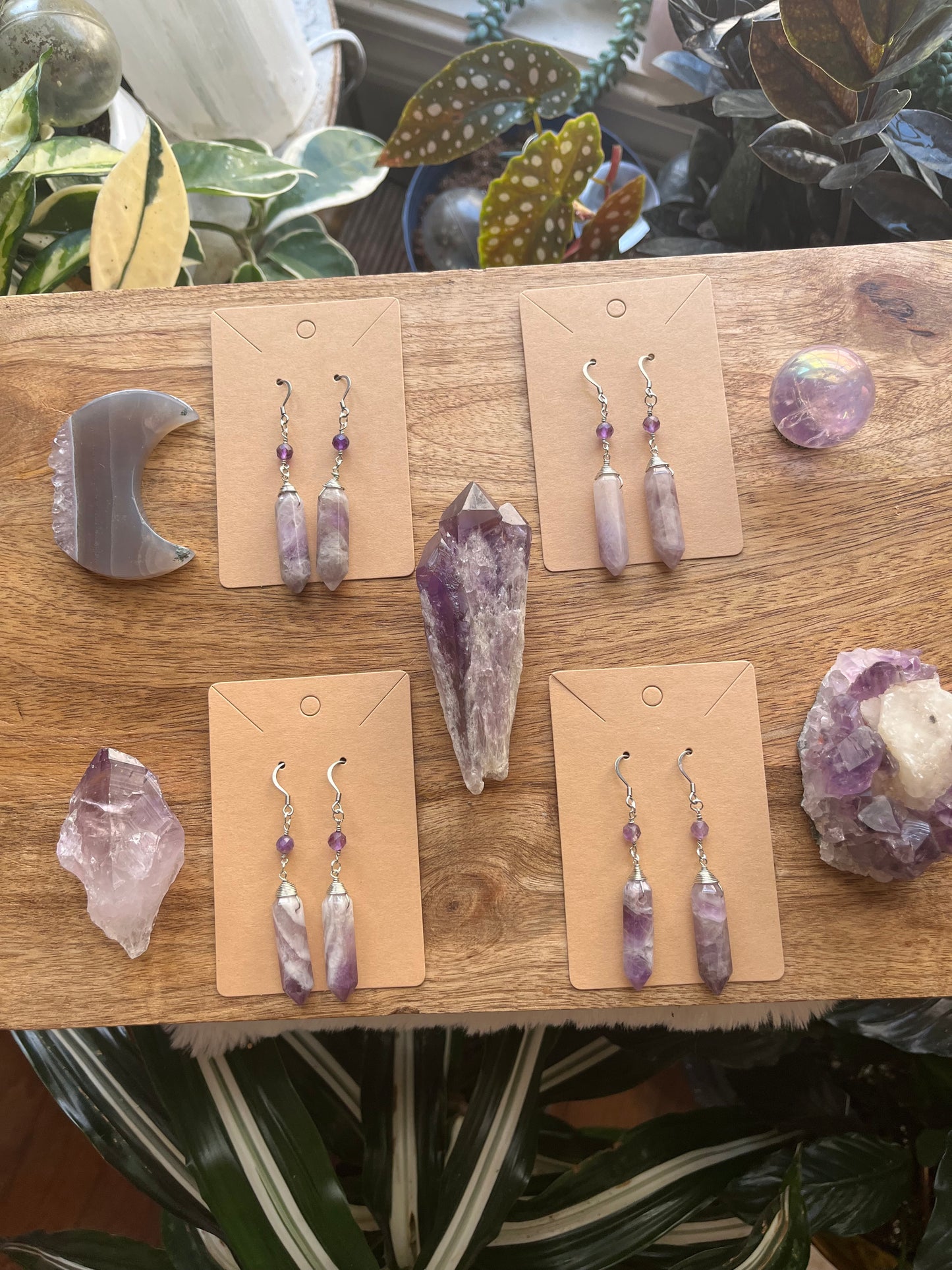 Amethyst Point Dangle Earrings | Silver Crystal Boho Jewelry, February Birthstone