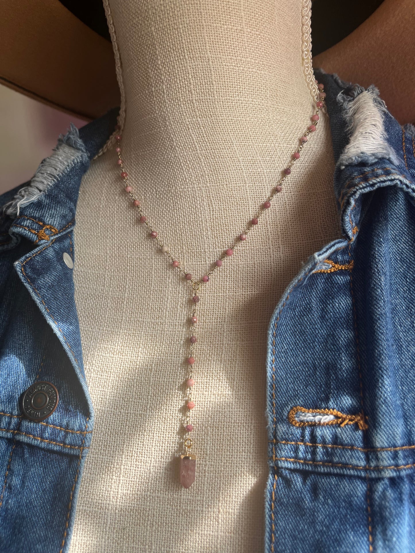 Strawberry Quartz & Rhodonite Y necklace