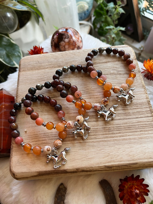 Fire Horse mala bracelet, beaded bracelet, horse girl jewelry, horse bracelet, carnelian bracelet, zodiac jewelry