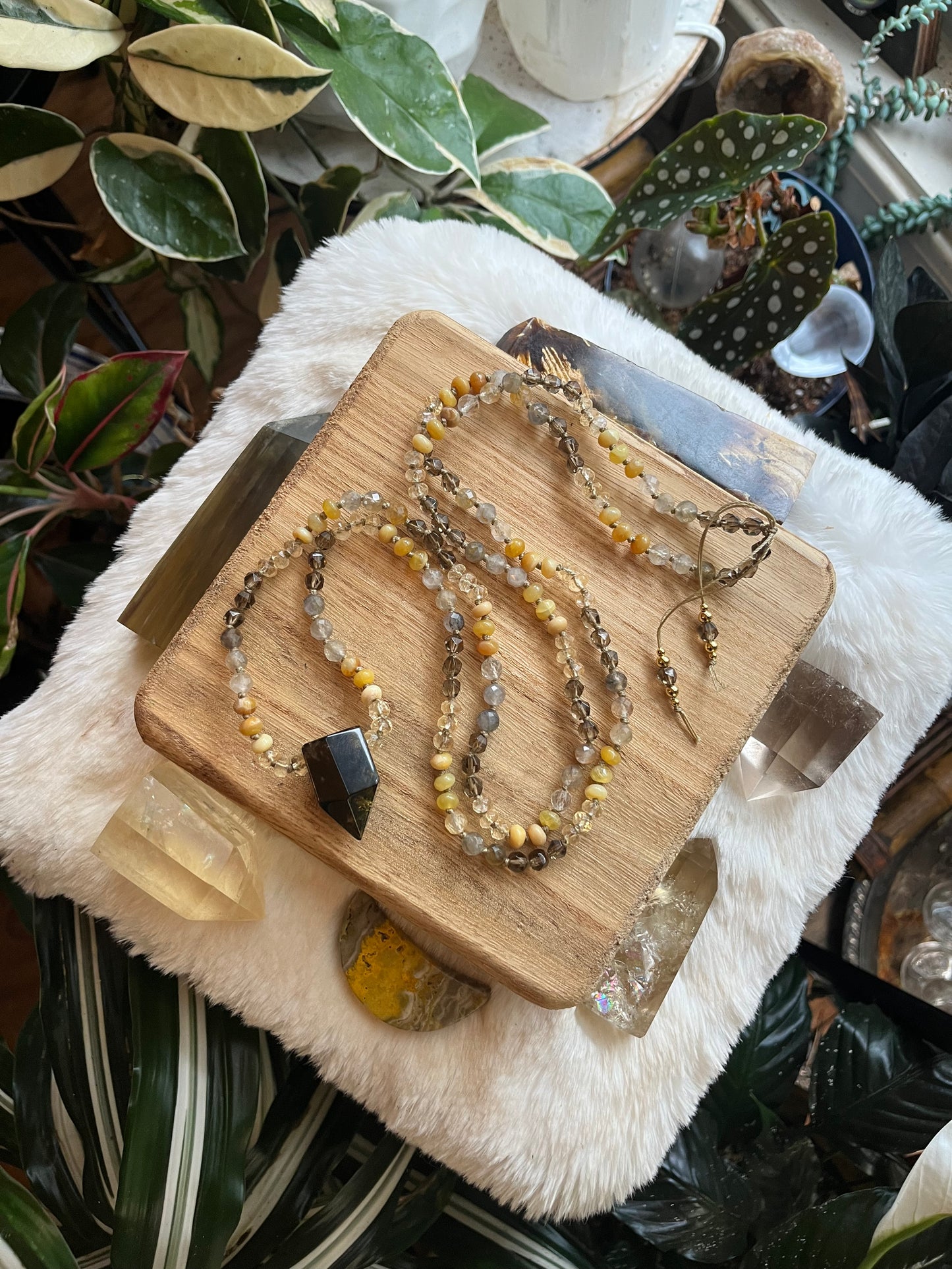Glowing Goddess Mala — Yellow Opal, Citrine & Smokey Quartz